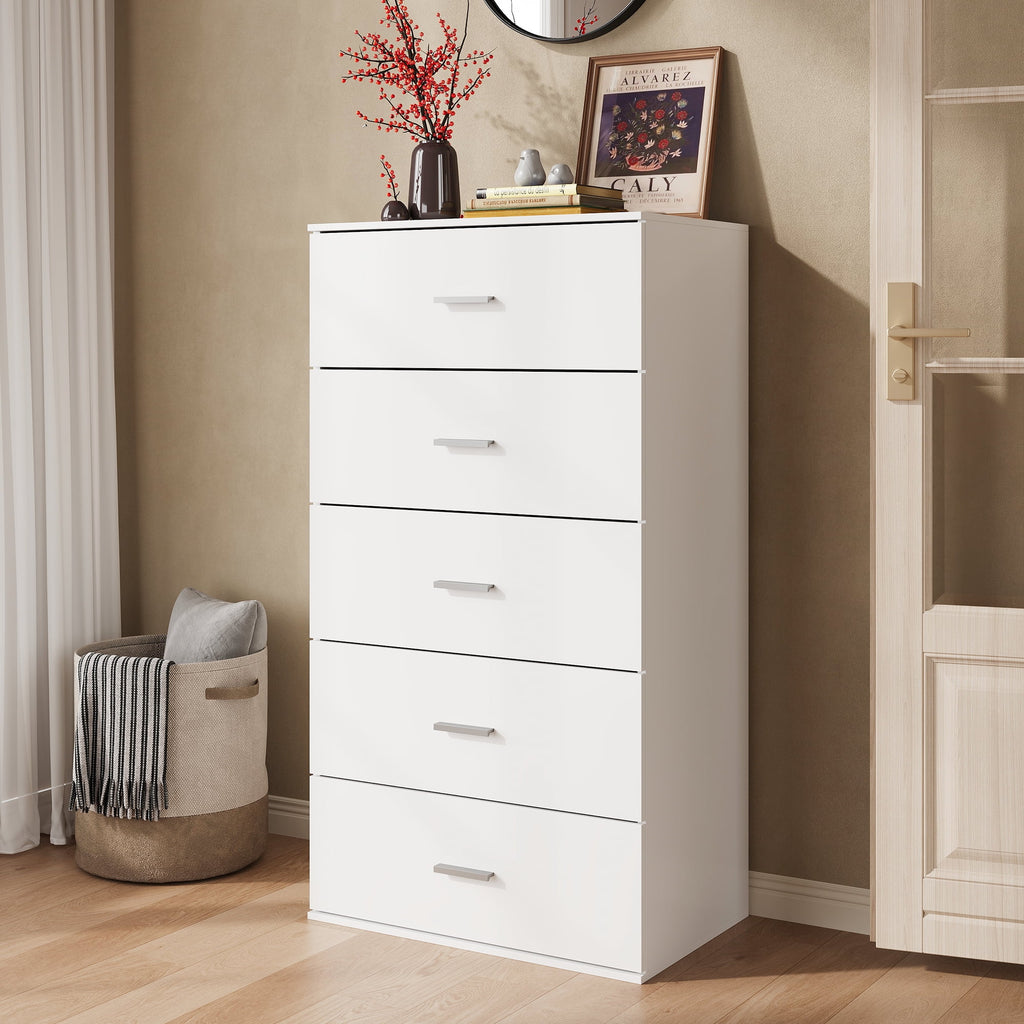 GALAXHERO 5 Drawers Dresser, Chest of Drawers for Bedroom, Tall Wood Storage Cabinet with Metal Handle for Living Room, Closet, Hallway