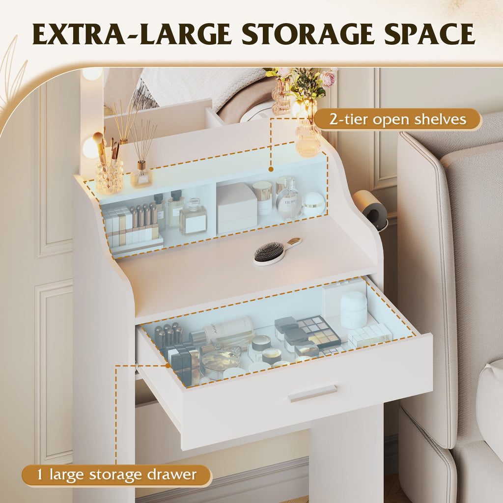 GALAXHERO Small Vanity Desk with Mirror, Makeup Tables with Drawer and Storage Shelves, Girls Dressing Table for Bedroom