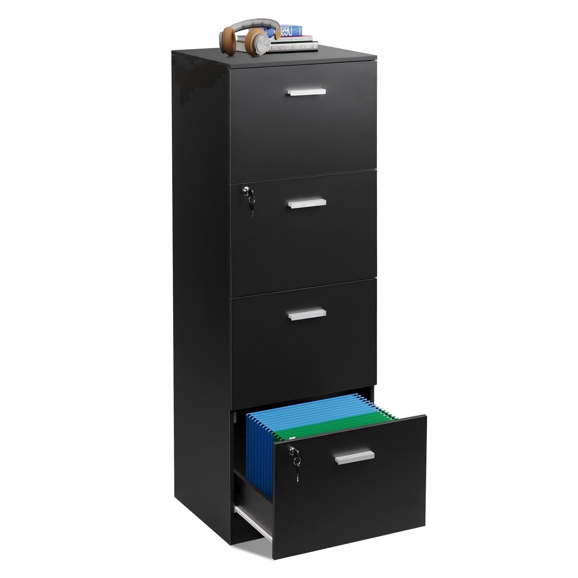 GALAXHERO 4 Drawer File Cabinet, Vertical Filing Cabinet with Lock and Key, Wood Storage Organizer for Home Office, Fit Letter/A4