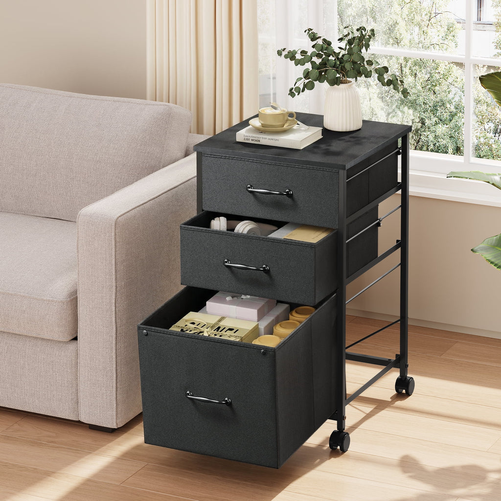 GALAXHERO 3 Drawers Mobile File Cabinet, Desk Table Cabinet Fits A4/Letter Size, Home Office Furniture,  Wood Grain