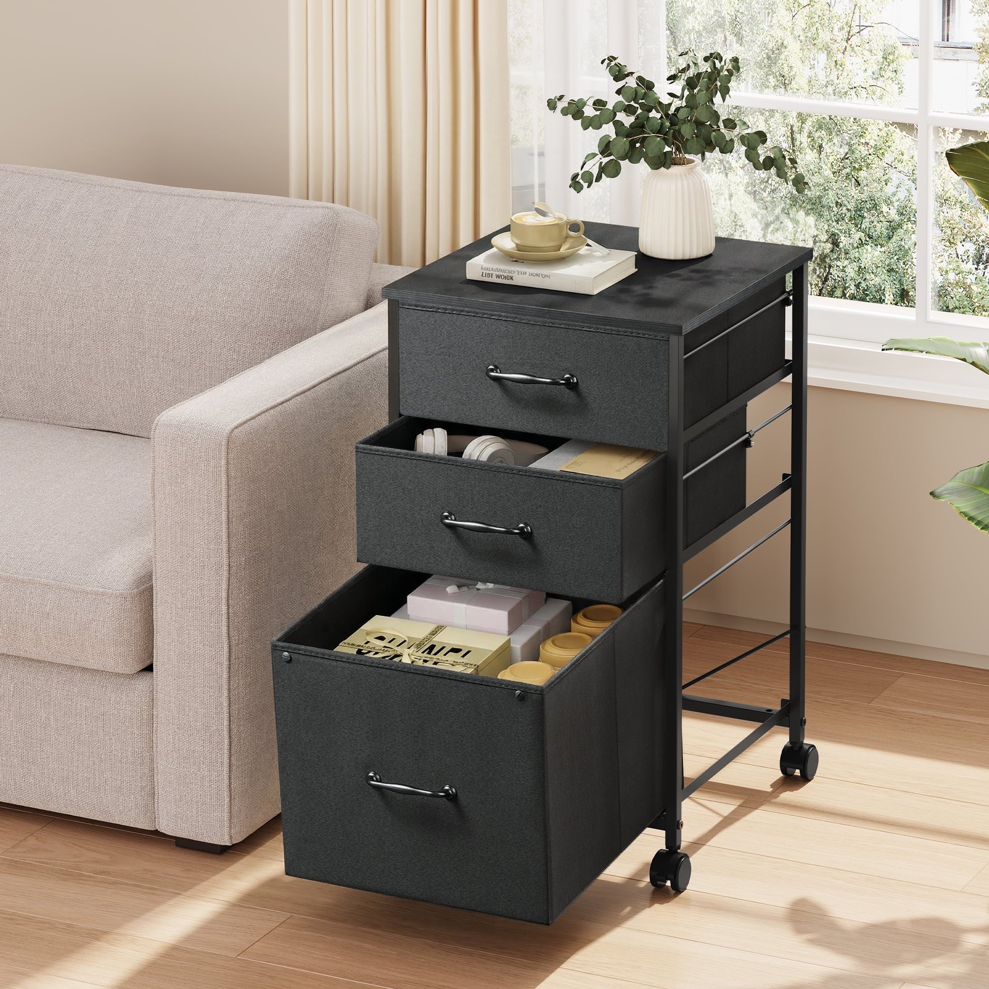 GALAXHERO 3 Drawers Mobile File Cabinet, Desk Table Cabinet Fits A4/Letter Size, Home Office Furniture,  Wood Grain