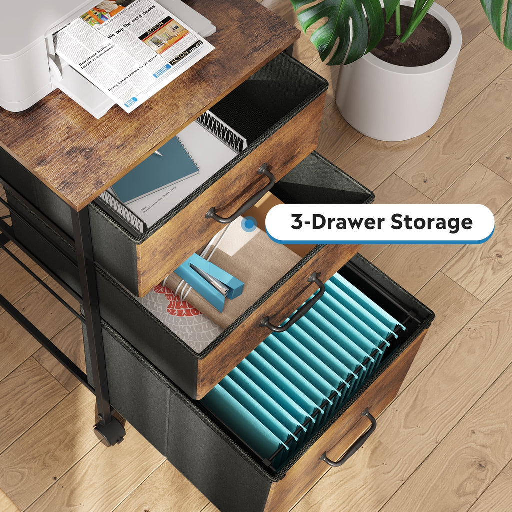 GALAXHERO 3 Drawers Mobile File Cabinet, Desk Table Cabinet Fits A4/Letter Size, Home Office Furniture,  Wood Grain