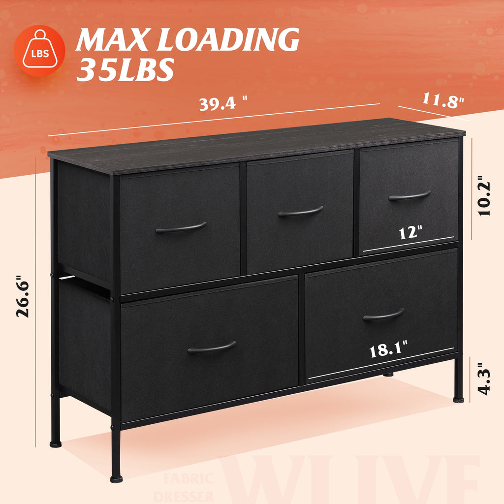 GALAXHERO 5 Drawer Dresser, Fabric Storage Tower for Bedroom, Hallway, Entryway & Closets, Sturdy Steel Frame with Wood Top, Easy Pull Handle