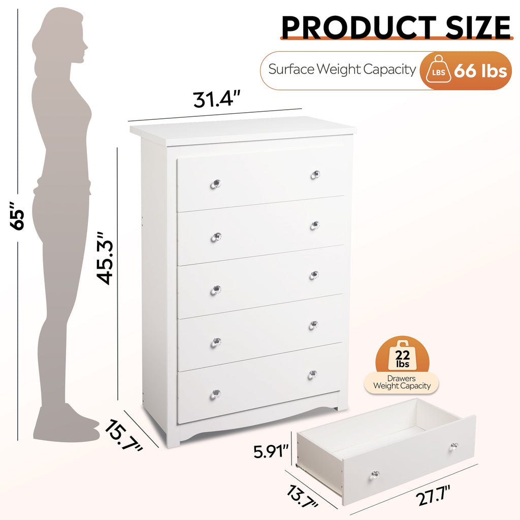 GALAXHERO 5 Drawer Dresser for Bedroom, Retro Wood Chest of Drawers, Tall Dresser with Round Metal Handle for Living Room, Hallway, Closet