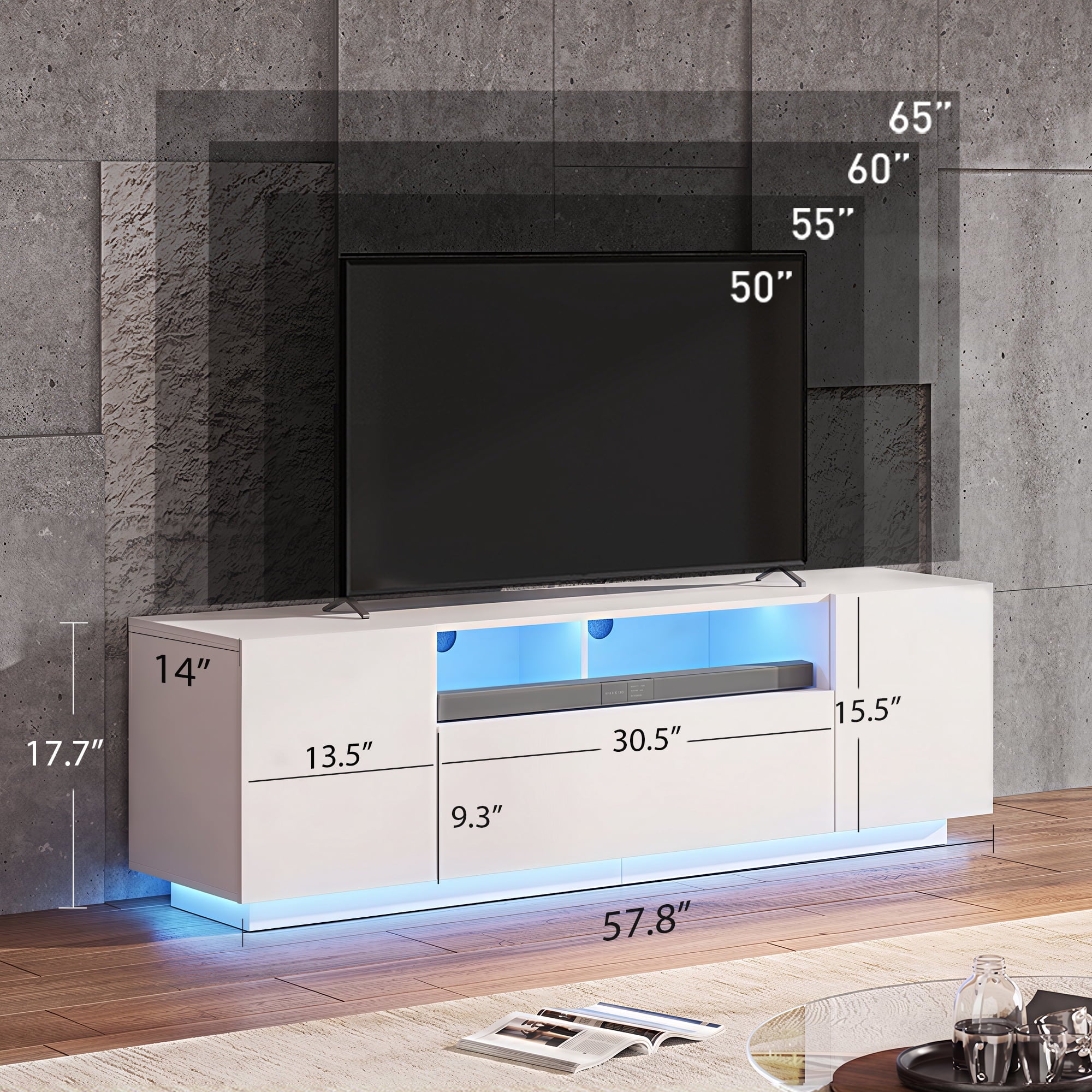 GALAXHERO  TV Stand for TVs up to 65”, Entertainment Center with LED Lights & Drawer, Modern TV Console with Storage for Living Room Bedroom