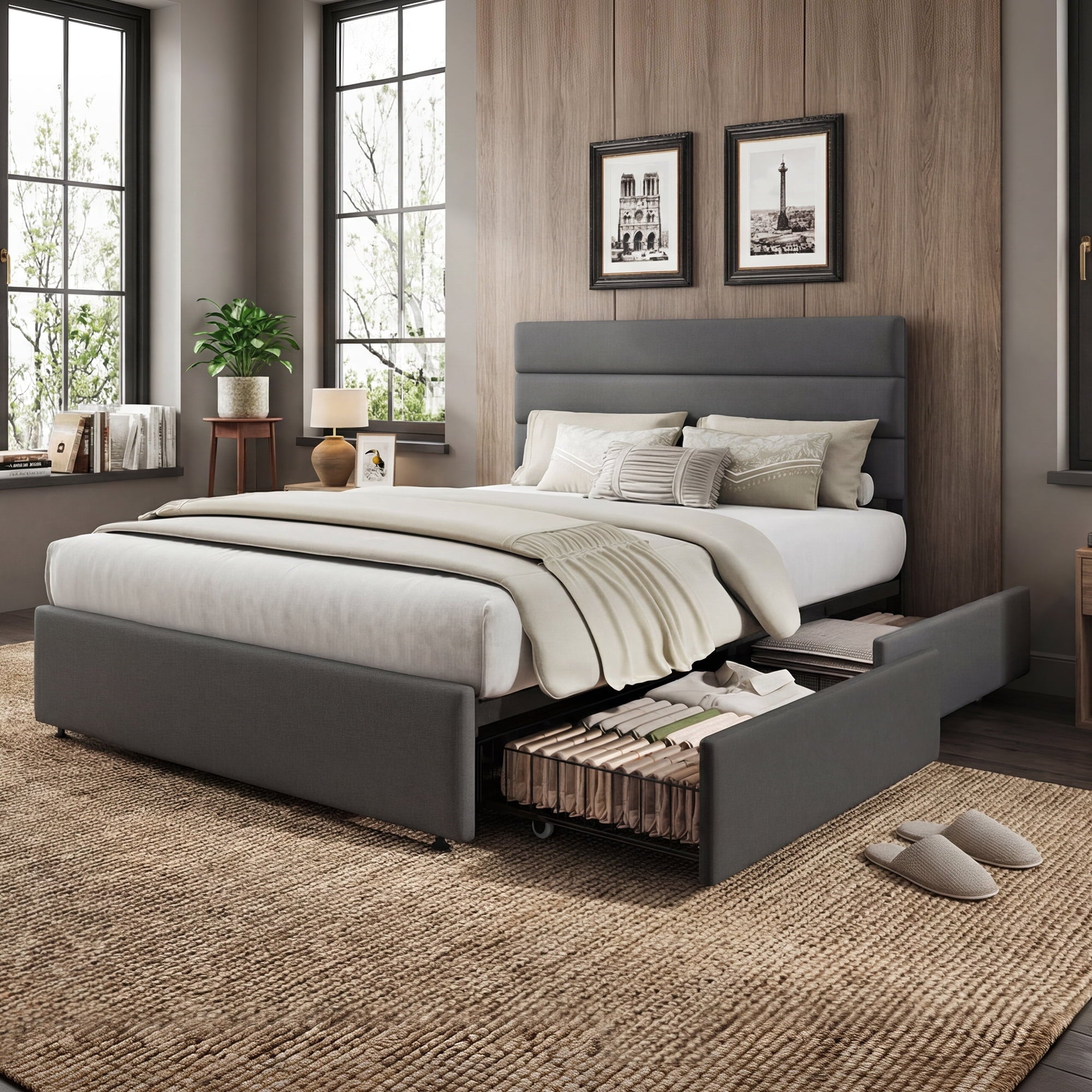 GALAXHERO Full Size Upholstered Bed Frame with 4 Storage Drawers and Headboard, Velvet Platform Bedframe, Sturdy Metal & Wooden Slats Support, No Box Spring Needed, Easy Assembly