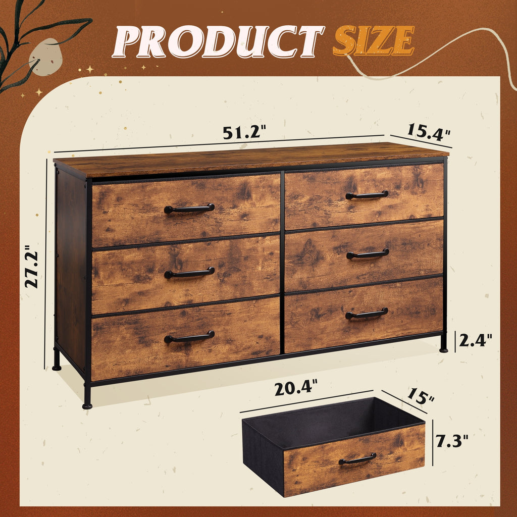 GALAXHERO 6-Drawer Wide Fabric Dresser and TV Stand, Large Storage Tower Unit with Fabric Bins for Bedroom, Closet, Hallway