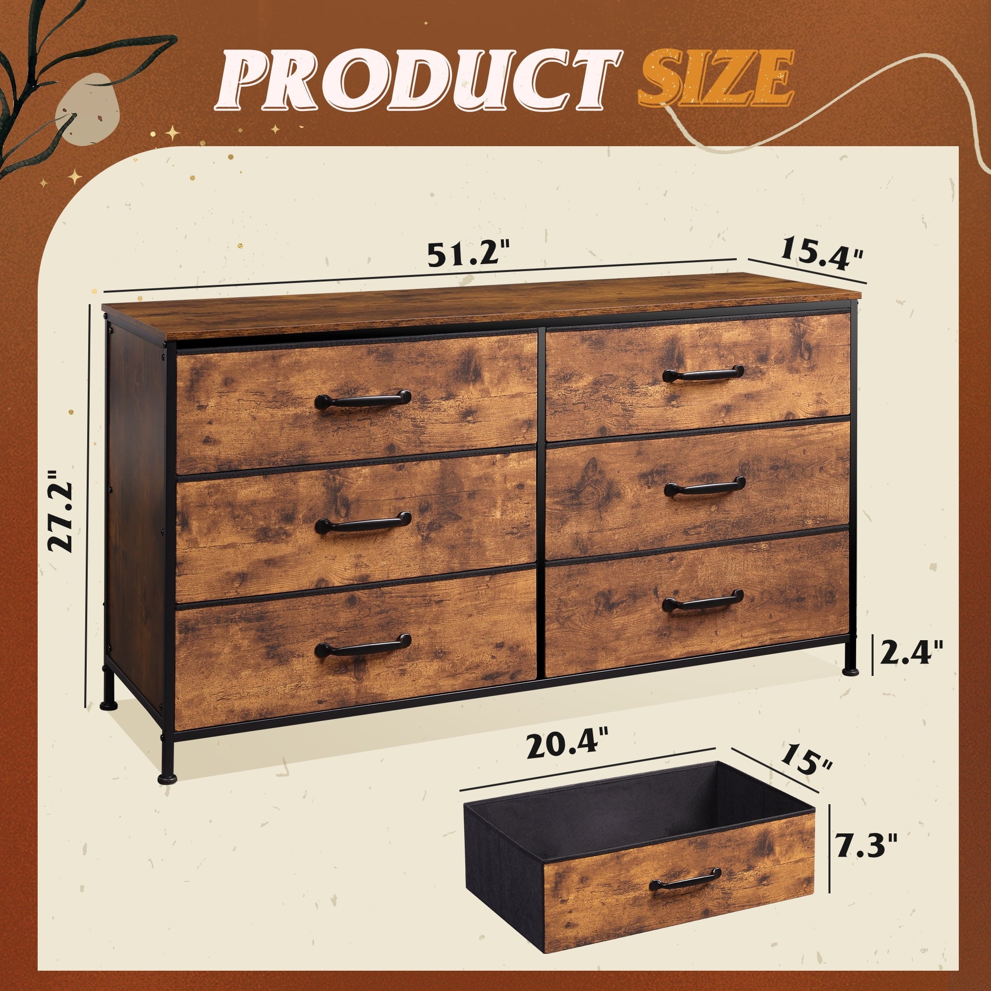 GALAXHERO 6-Drawer Wide Fabric Dresser and TV Stand, Large Storage Tower Unit with Fabric Bins for Bedroom, Closet, Hallway
