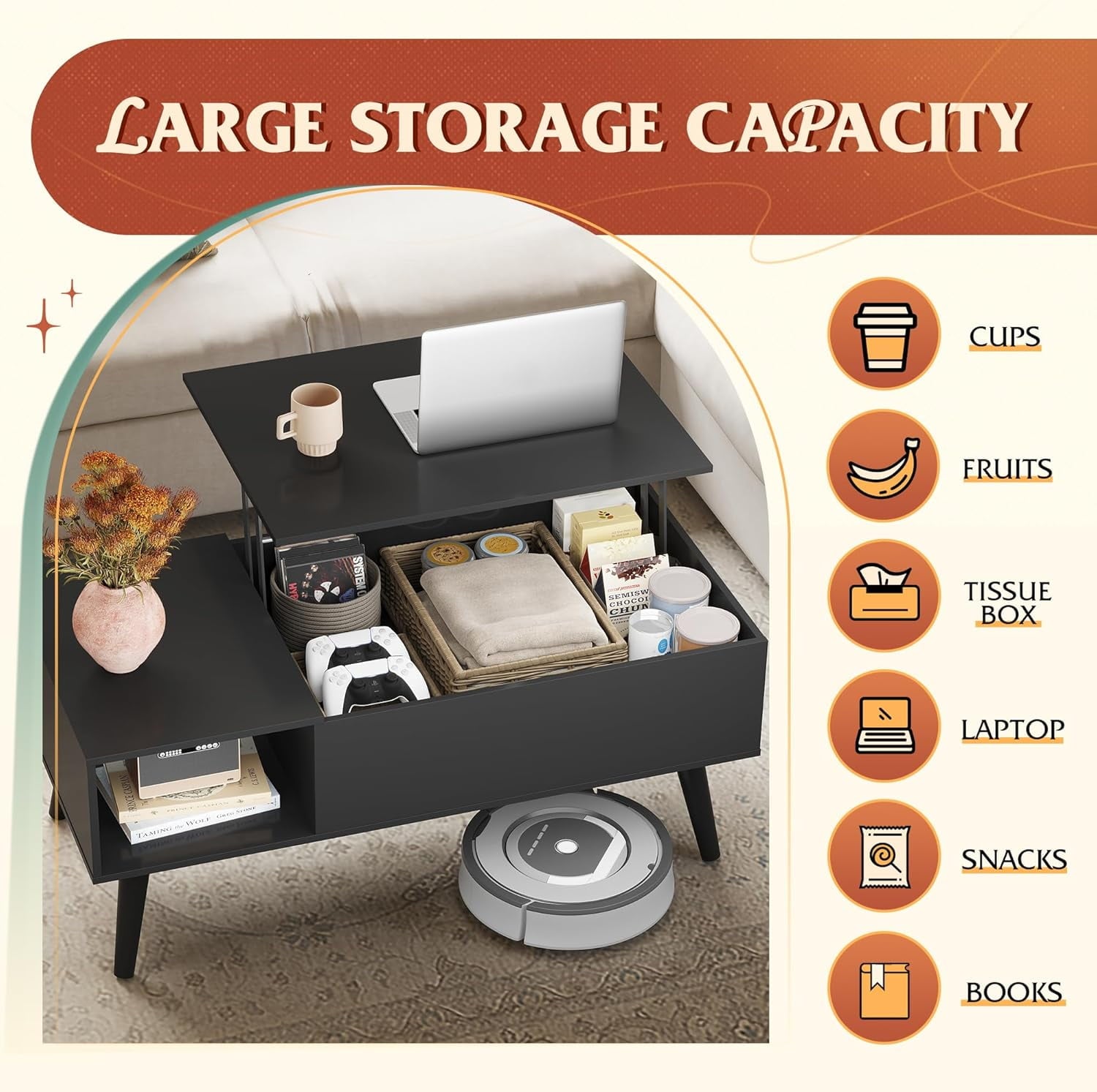 GALAXHERO Lift Top Coffee Table with Storage Small Living Room Table with Storage Shelf & Hidden Compartment