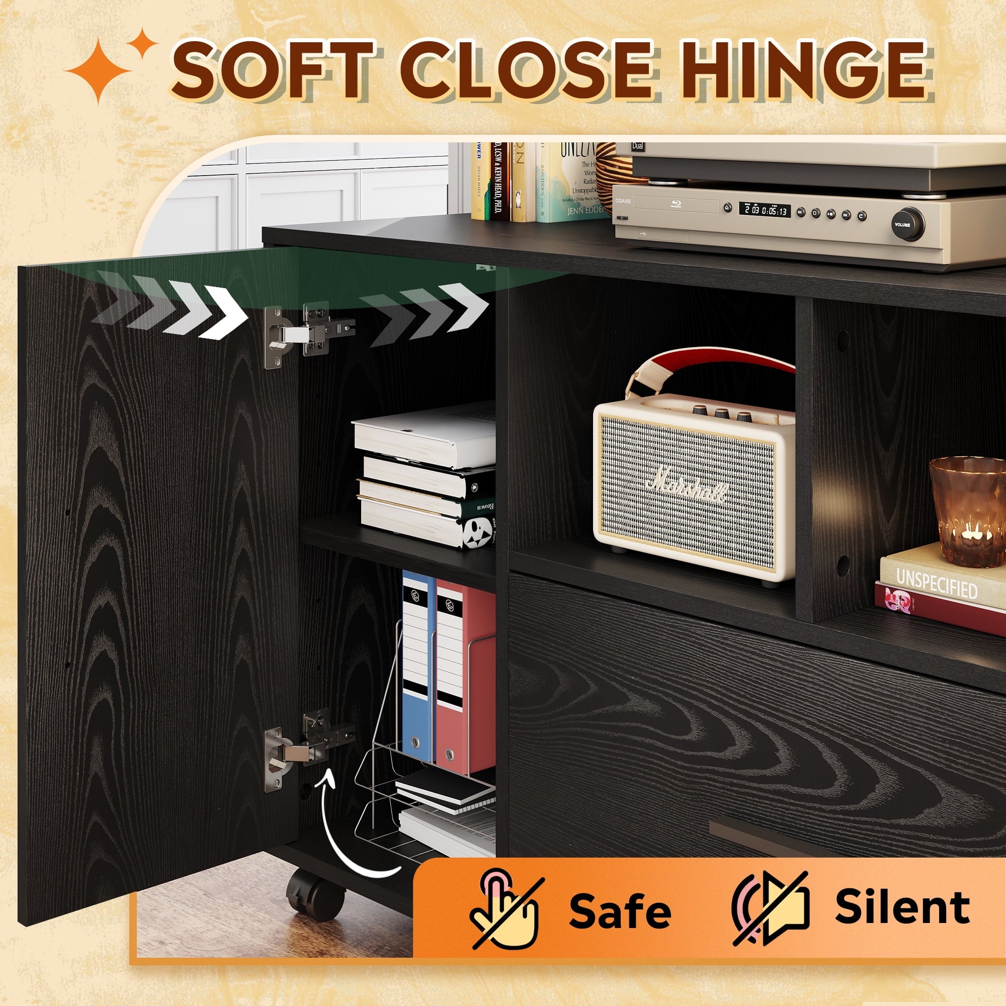 GALAXHERO Lateral File Cabinet with Lock, Rolling Wood Cabinet for Home Office, Printer Stand with Shelf, Fit Legal/A4 Size