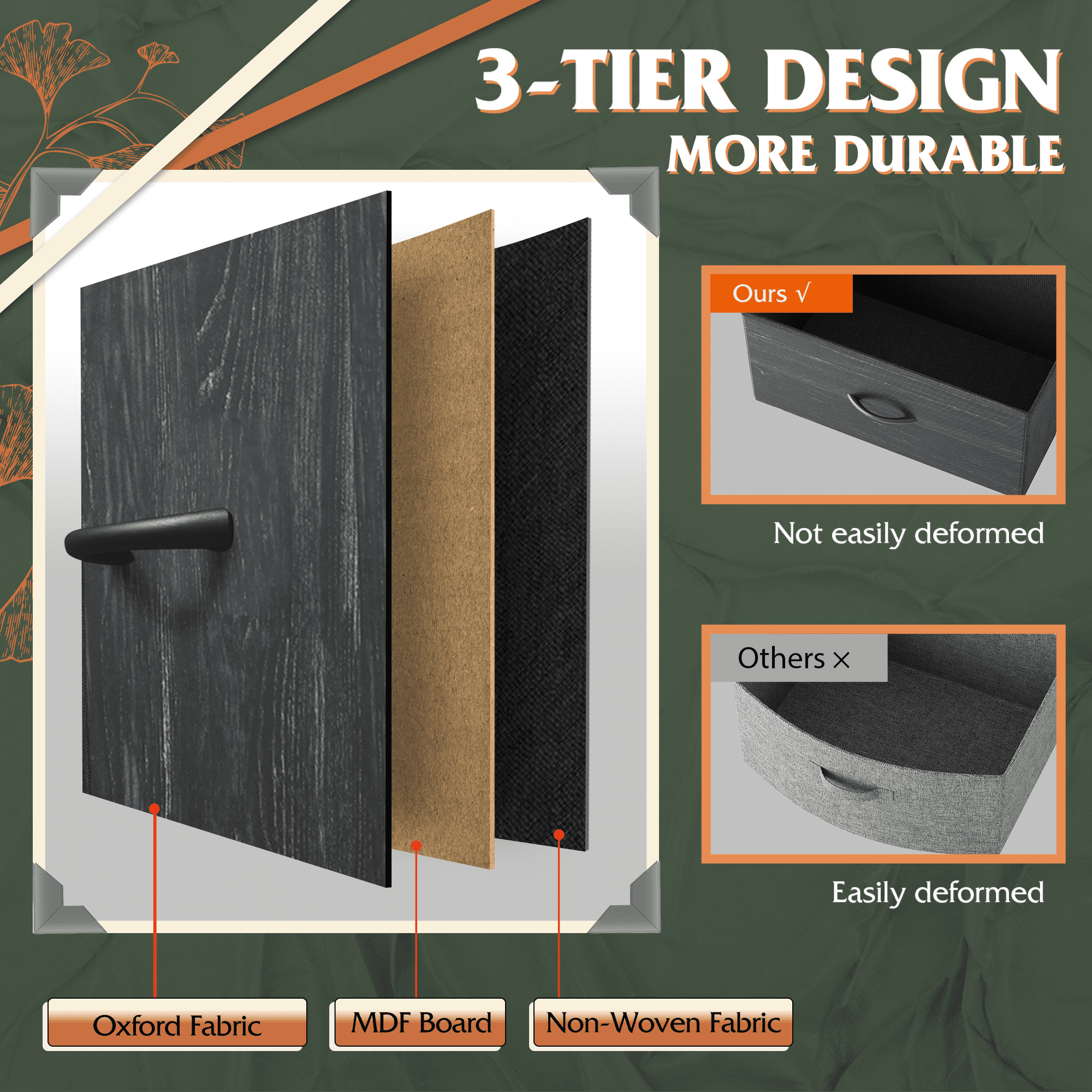 GALAXHERO Tall 8-Drawer Fabric Dresser, Double Storage Tower with Bins, Chest of Drawers for Bedroom, Closet, Living Room, Hallway, Charcoal Black Wood Grain Print