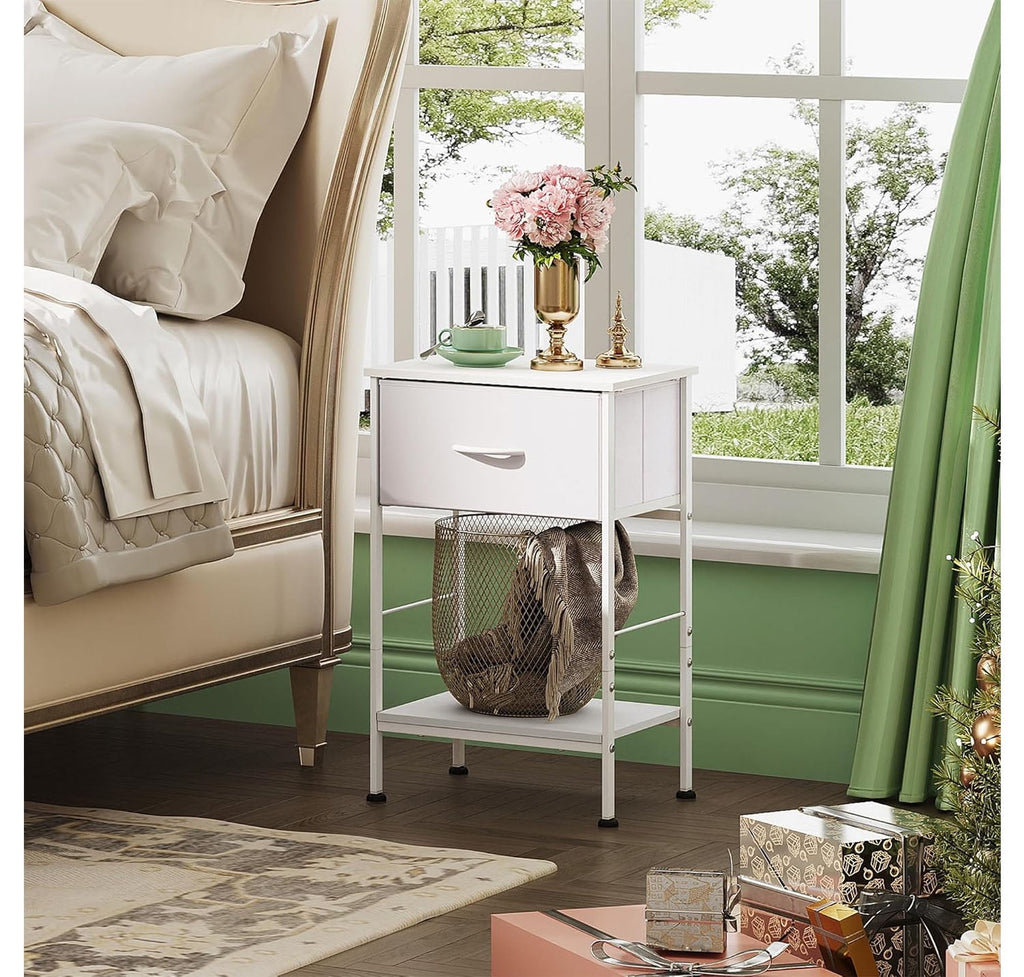 GALAXHERO Nightstand Set of 2 with Fabric Drawer and Open Wood Shelf, End Side Table with Steel Frame for Bedroom, Dorm, 25.03" Height