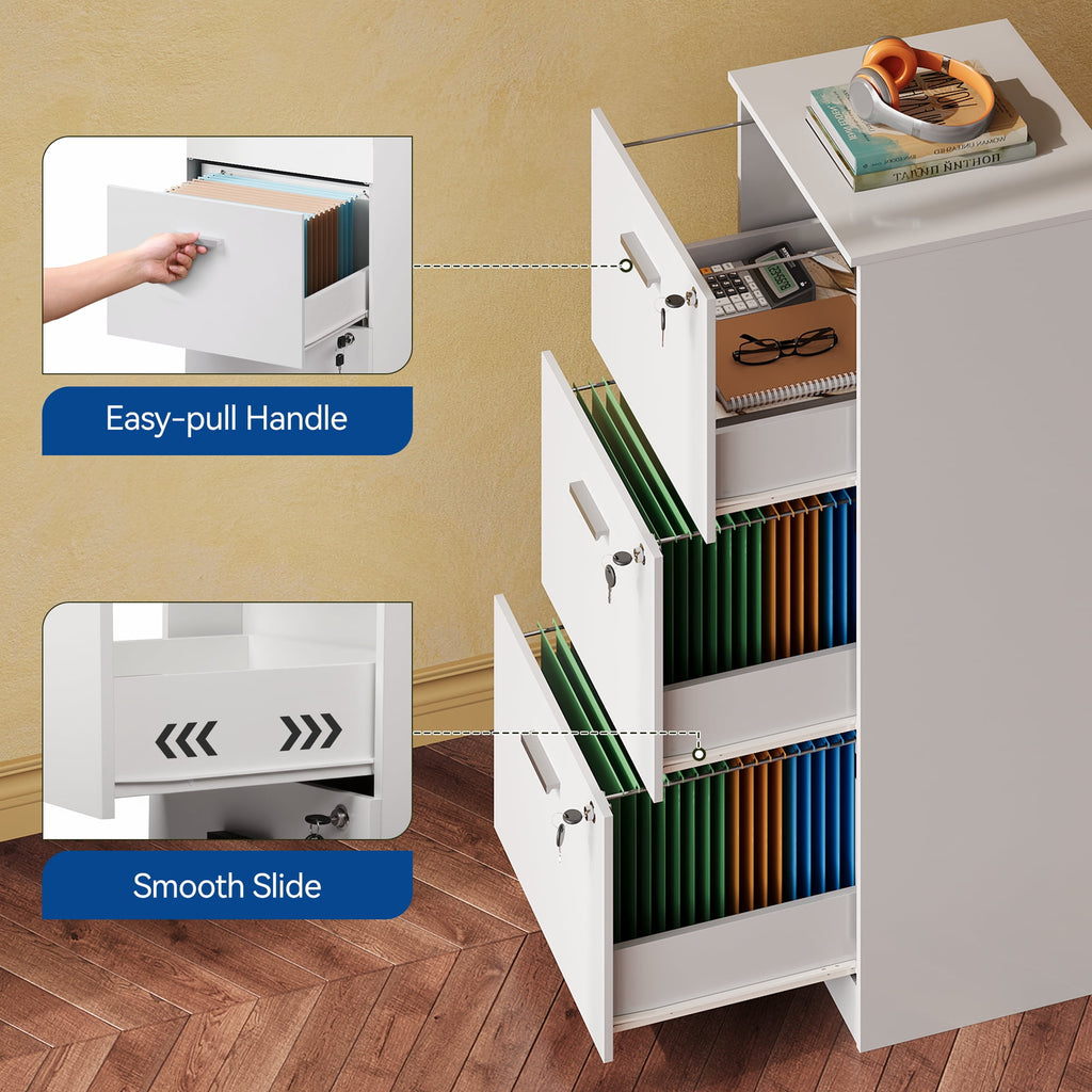 GALAXHERO 3 Drawers File Cabinets, Vertical Filing Cabinet with 3 Locks for Home Office, Wood Office Printer Stand for Letter/A4 Size