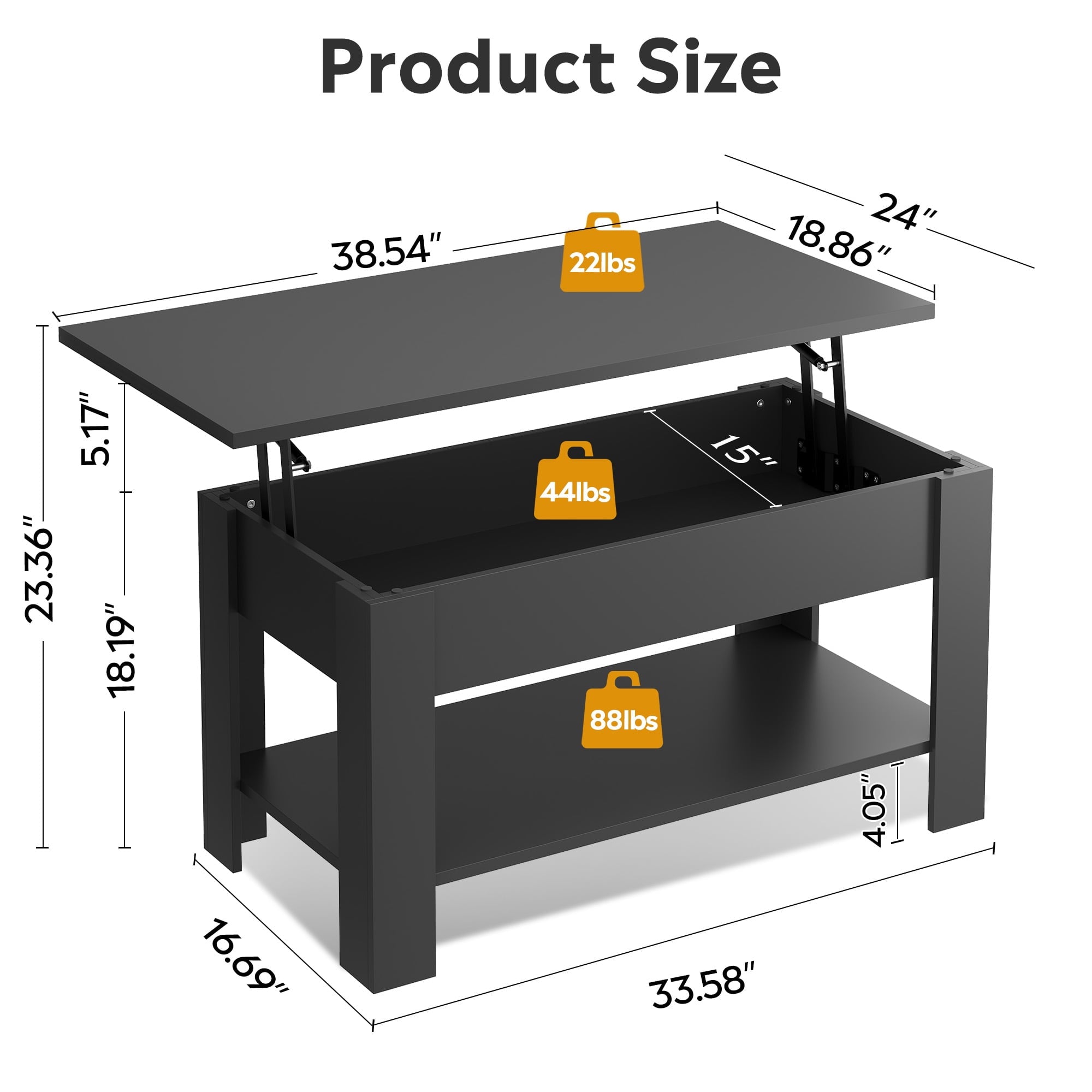 GALAXHERO 39" Lift Top Coffee Table with Storage Shelf & Hidden Compartment and Lifting Top for Home Living Room Office and Reception Room