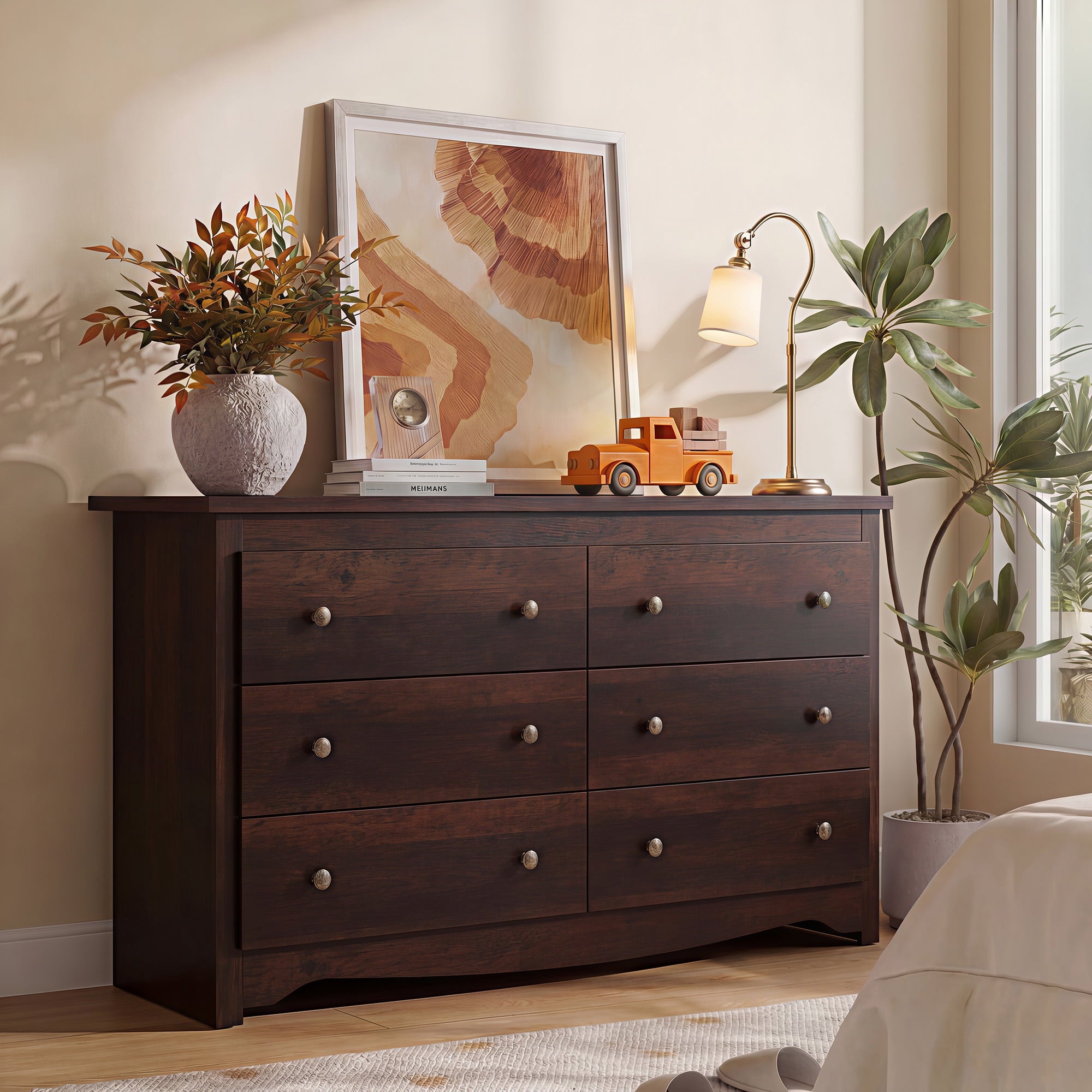GALAXHERO Modern Wood Dresser with 6 Drawers – Wide Storage Chest for Bedroom, Living Roomloset, Hallway – Large Organizer Nightstand Unit, 59”W