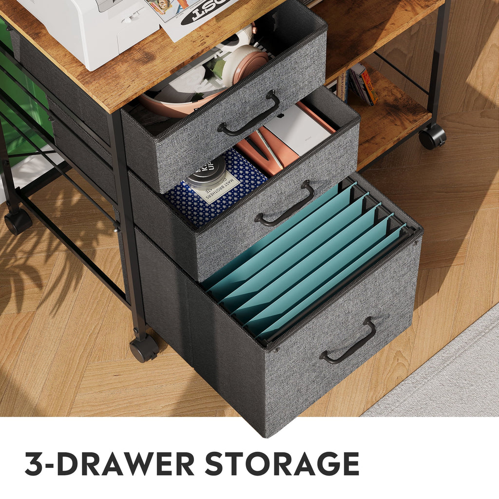 GALAXHERO 3 Drawer File Cabinet, Rolling Printer Stand with Storage, Lateral Fabric Filing Cabinet for Home Office,  Fits Letter/A4