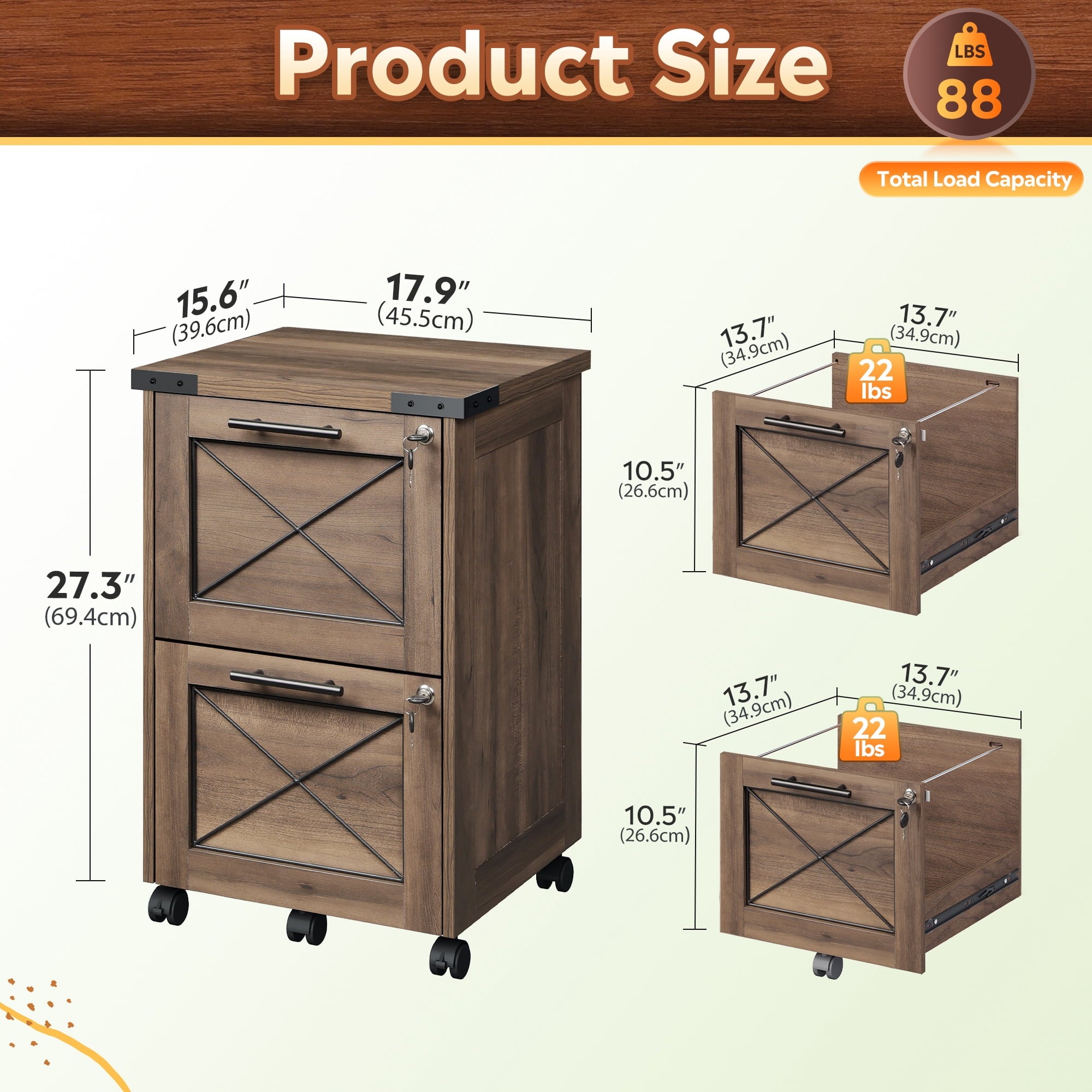 GALAXHERO 2 Drawer File Cabinet with Lock, Under Desk Filing Cabinets, Mobile Printer Stand for Home Office, Wood Storage Organizer Fit Letter/A4 Size