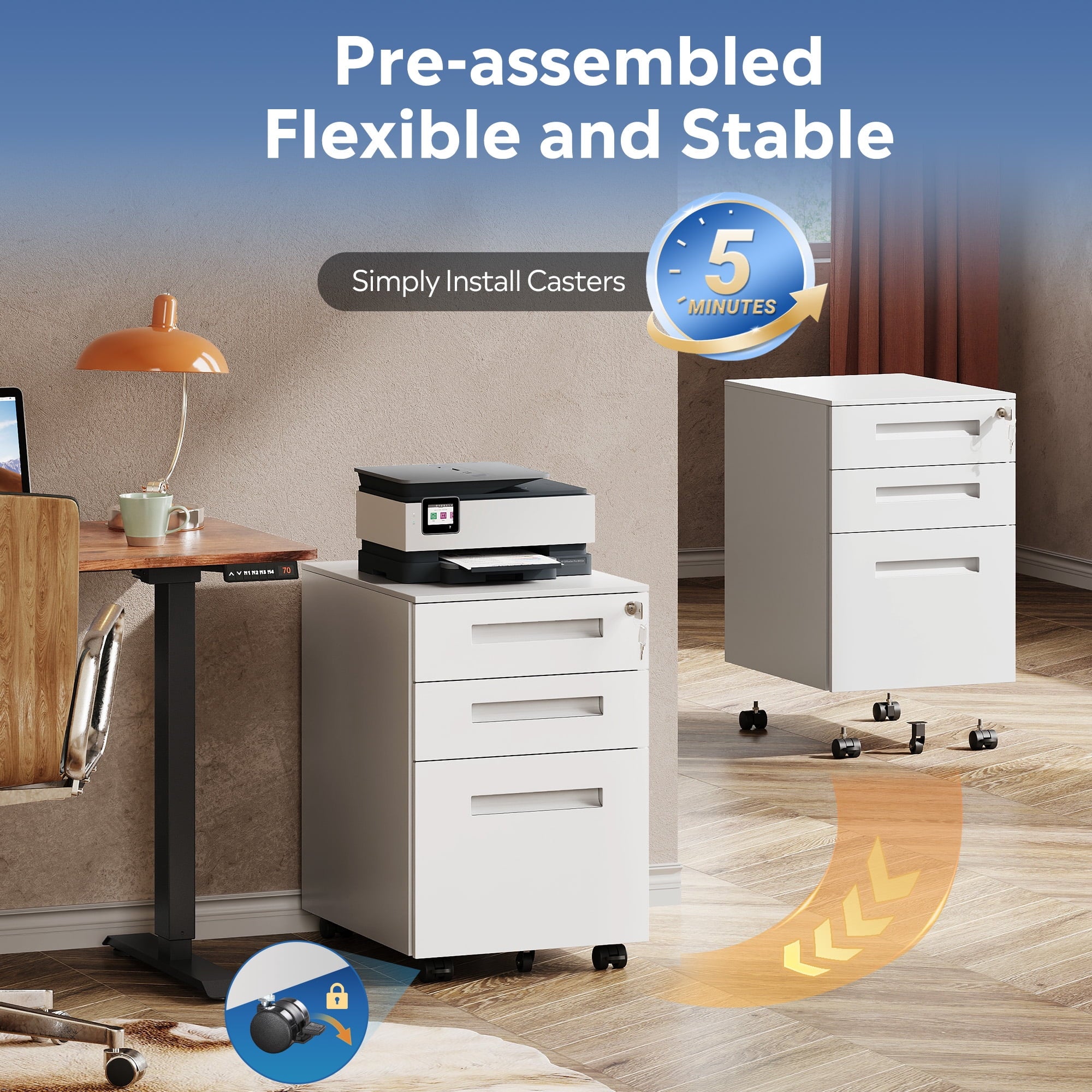 GALAXHERO 3-Drawer Mobile File Cabinet (Under Office Desk), Assembled Except Casters, Fits Letter/Standard Sizes