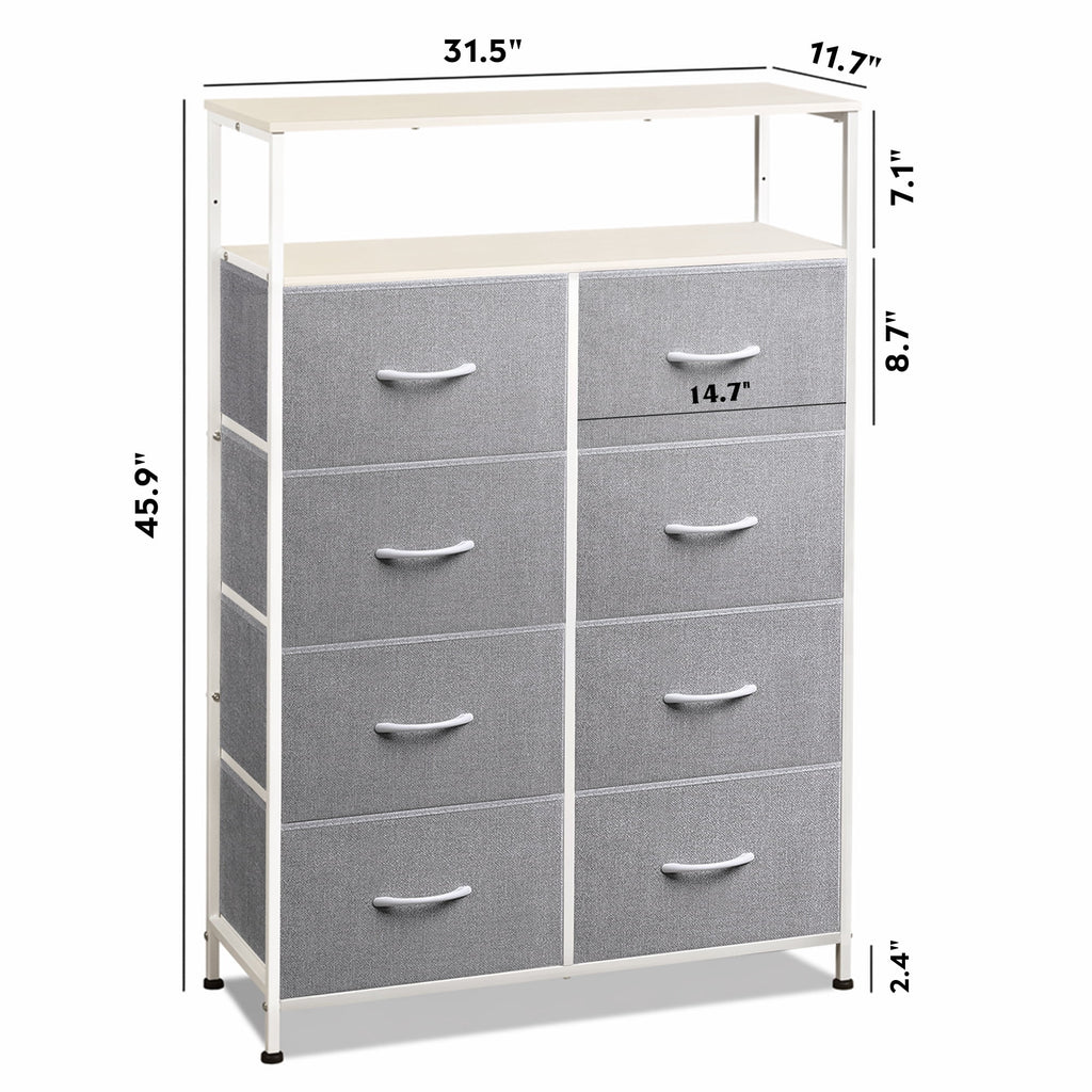 GALAXHERO 8-Drawer Fabric Dresser with Open Shelves, Tall Chest of Drawers with Wooden Top, Storage Tower for Entryway, Bedroom & Closet