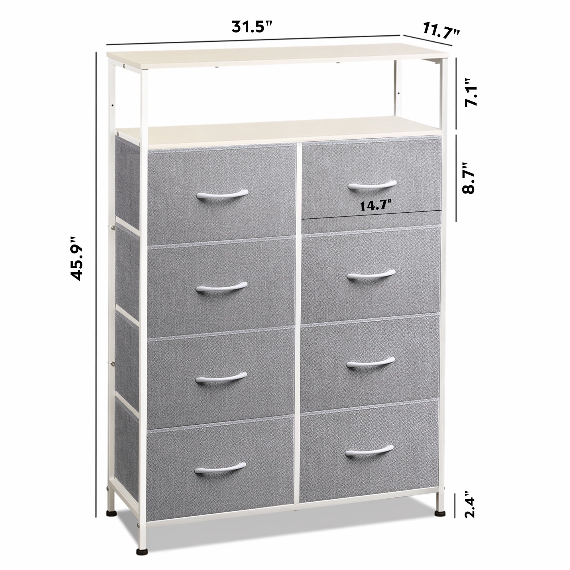 GALAXHERO 8-Drawer Fabric Dresser with Open Shelves, Tall Chest of Drawers with Wooden Top, Storage Tower for Entryway, Bedroom & Closet
