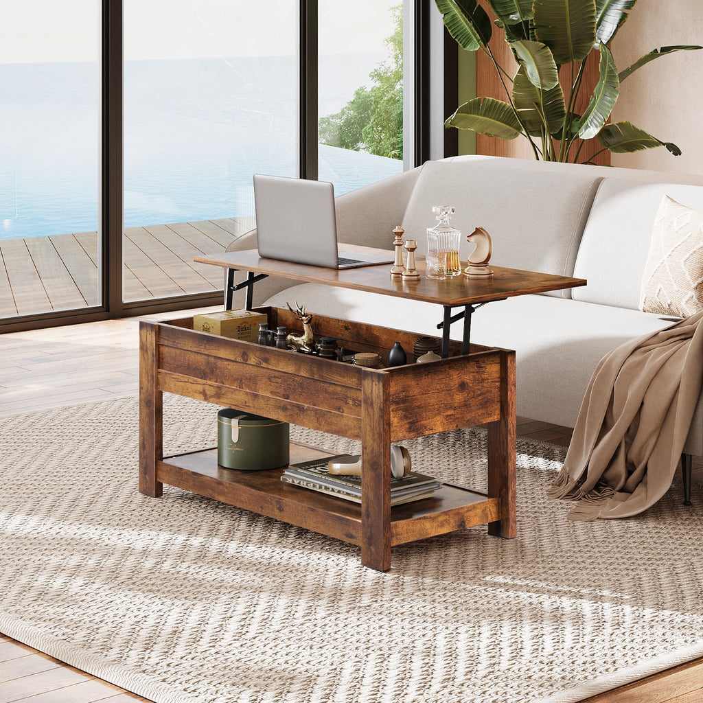 GALAXHERO 39" Lift Top Coffee Table with Hidden Storage and Storage Shelf Lift Up Coffee Table for Living Room