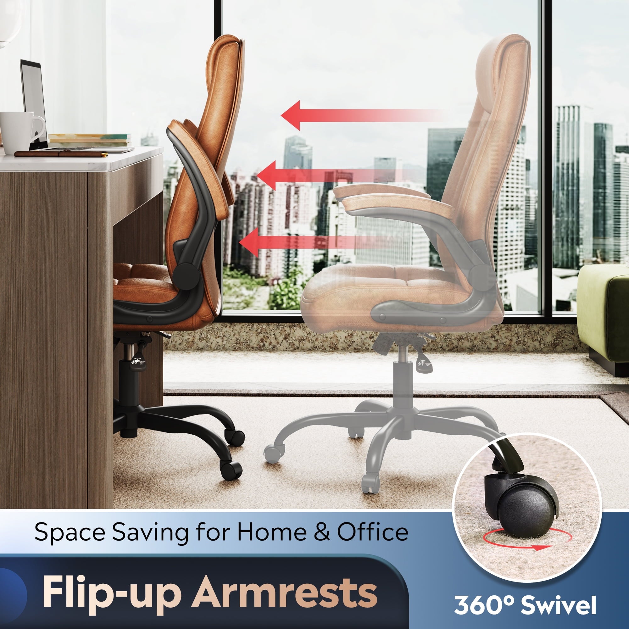 GALAXHERO Ergonomic High Back Office and Conference Room Desk Chair, Adjustable Flip-Up Armrests and Lumbar Support
