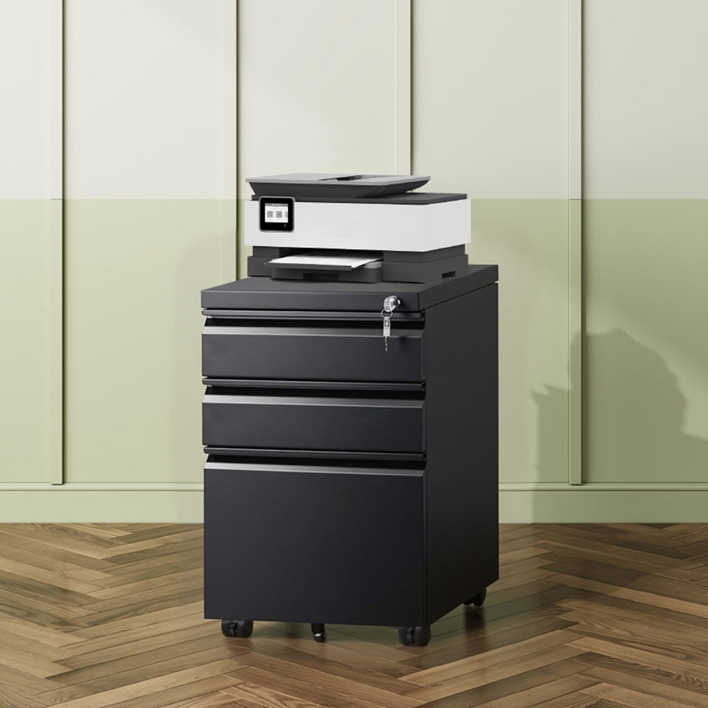 GALAXHERO 3 Drawer Metal File Cabinet with Lock, Mobile Printer Cabinet & Small Under Desk Filing Cabinet for Home Office, Fits Legal/Letter/A4