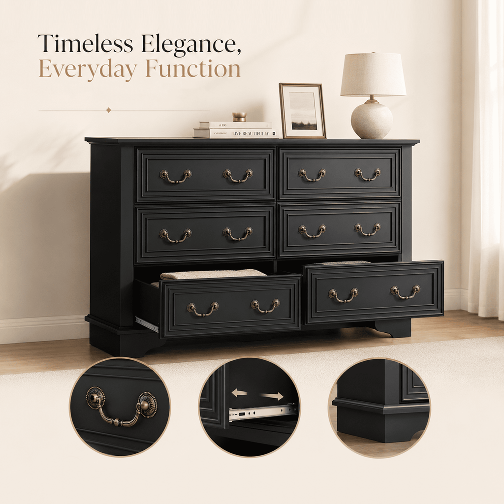 GALAXHERO Farmhouse Wood Dresser for Bedroom, Dresser with 6 Drawers, Chest of Drawers with Roman Metal Handle, TV Stand for 60 inch TV for Living Room, Hallway