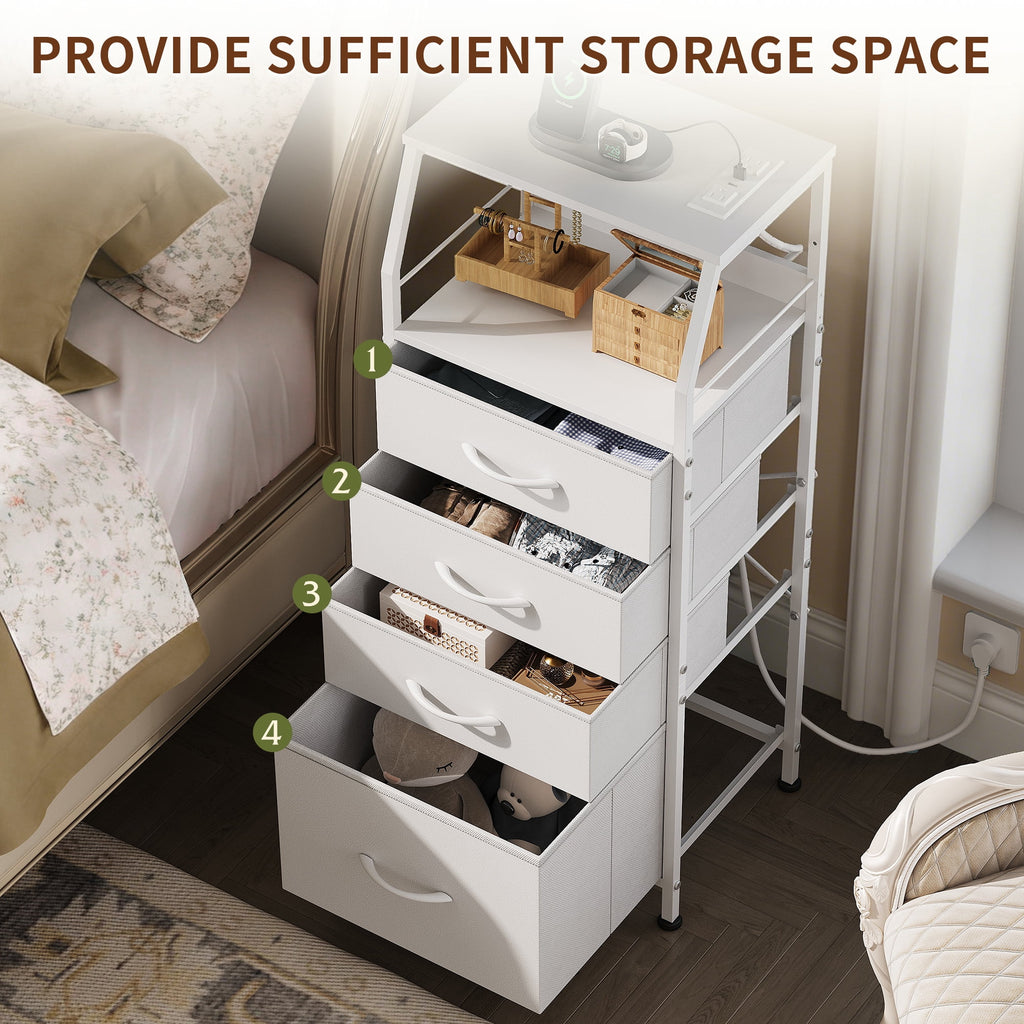 GALAXHERO 4 Drawer Dresser for Bedroom, Nightstand with Charging Station and LED, Tall Bedside Table with Storage Shelfs