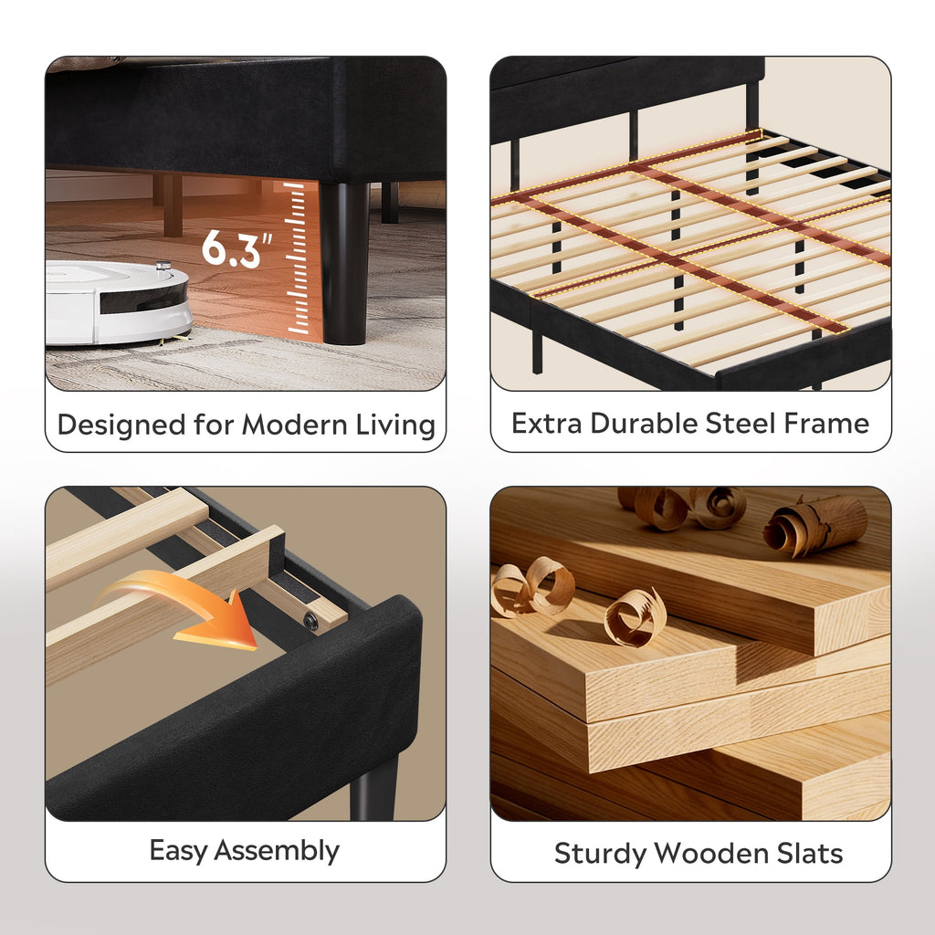GALAXHERO Upholstered Bed Frame, King Size Bed Frame with Headboard, Platform Bed with Wood Slats, 1500LBS Mattress Foundation, No Box Spring Needed, Easy Assembly, Velvet
