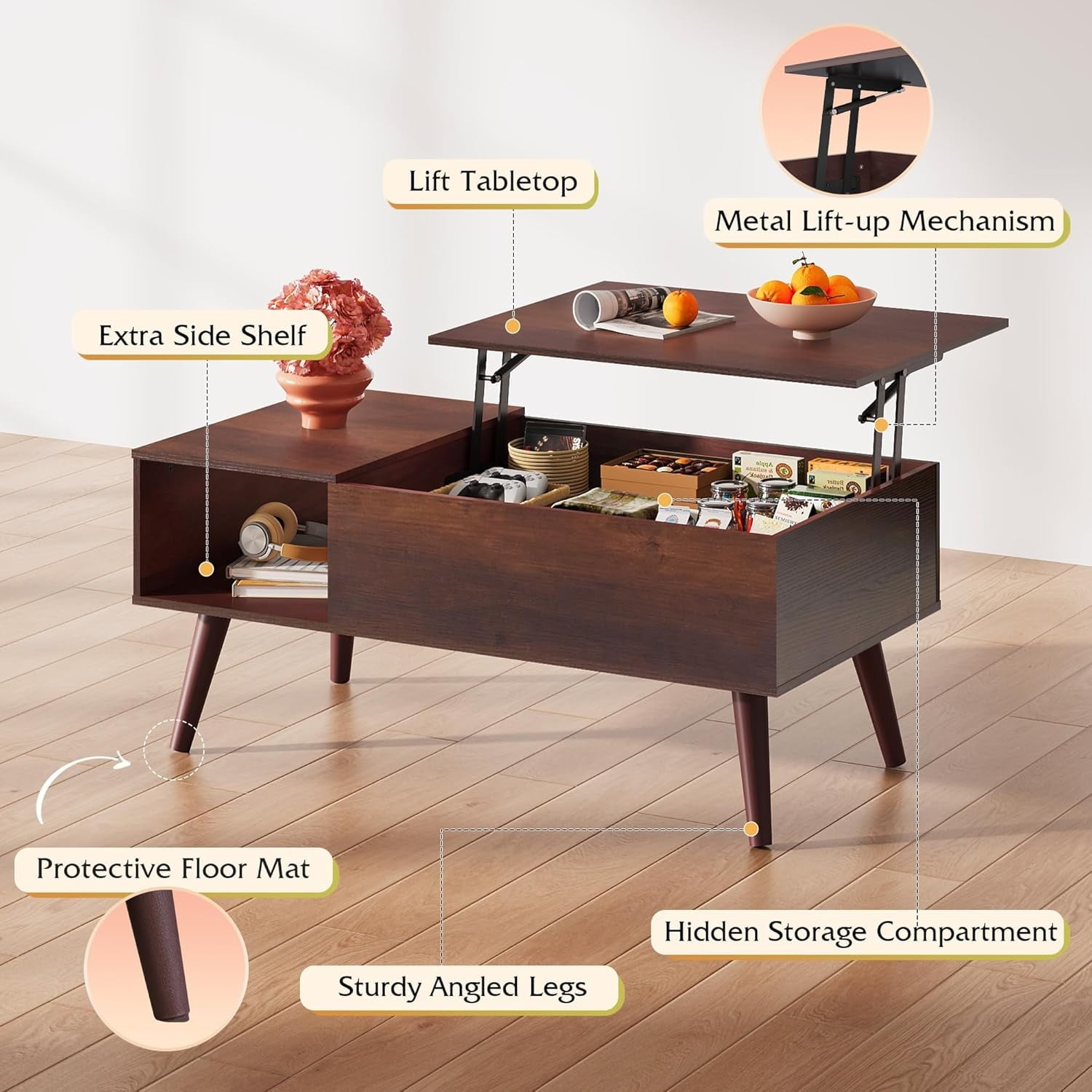 GALAXHERO Lift Top Coffee Table with Storage Small Living Room Table with Storage Shelf & Hidden Compartment