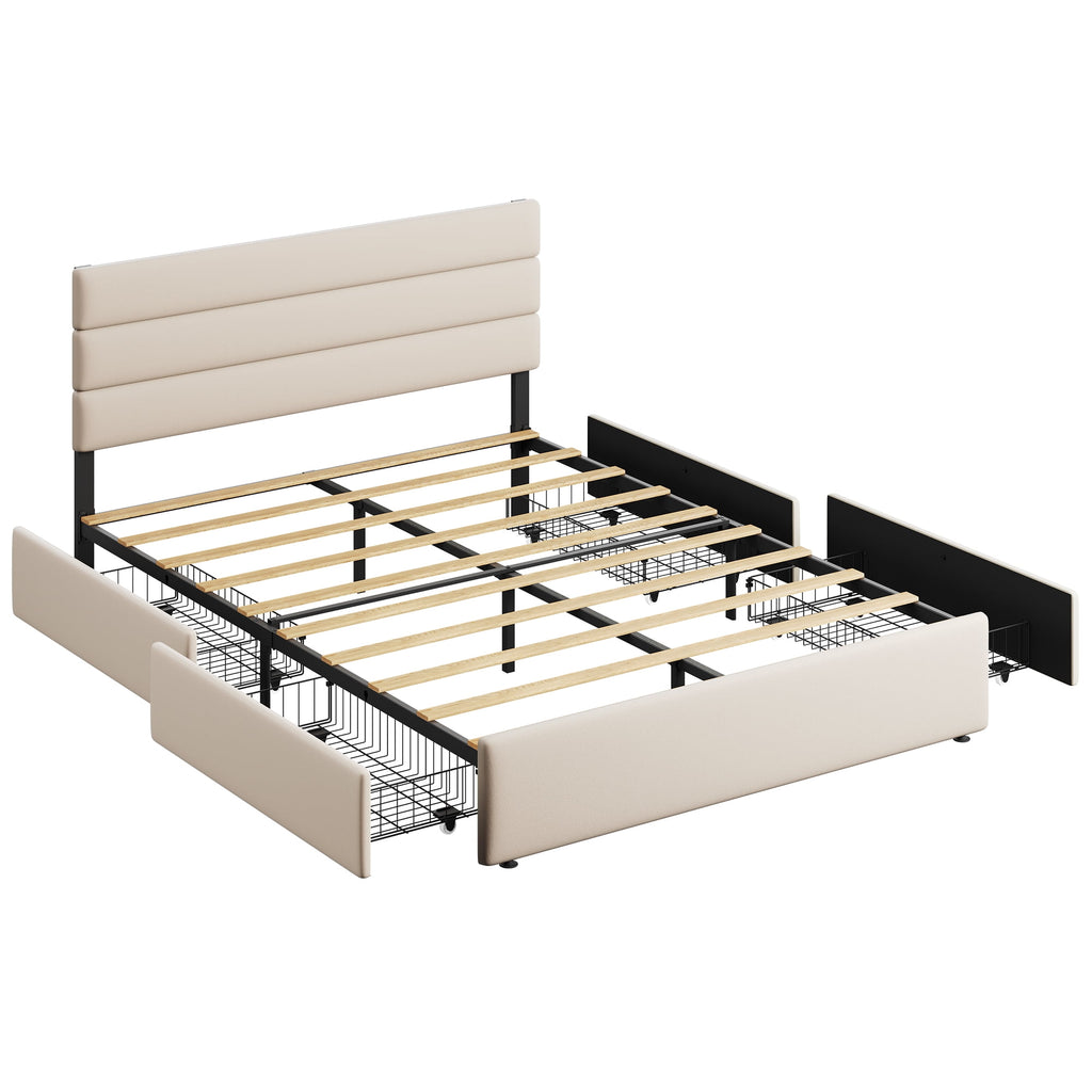 GALAXHERO Queen Size Upholstered Bed Frame with 4 Storage Drawers and Headboard, Velvet Platform Bedframe, Sturdy Metal & Wooden Slats Support, No Box Spring Needed, Easy Assembly