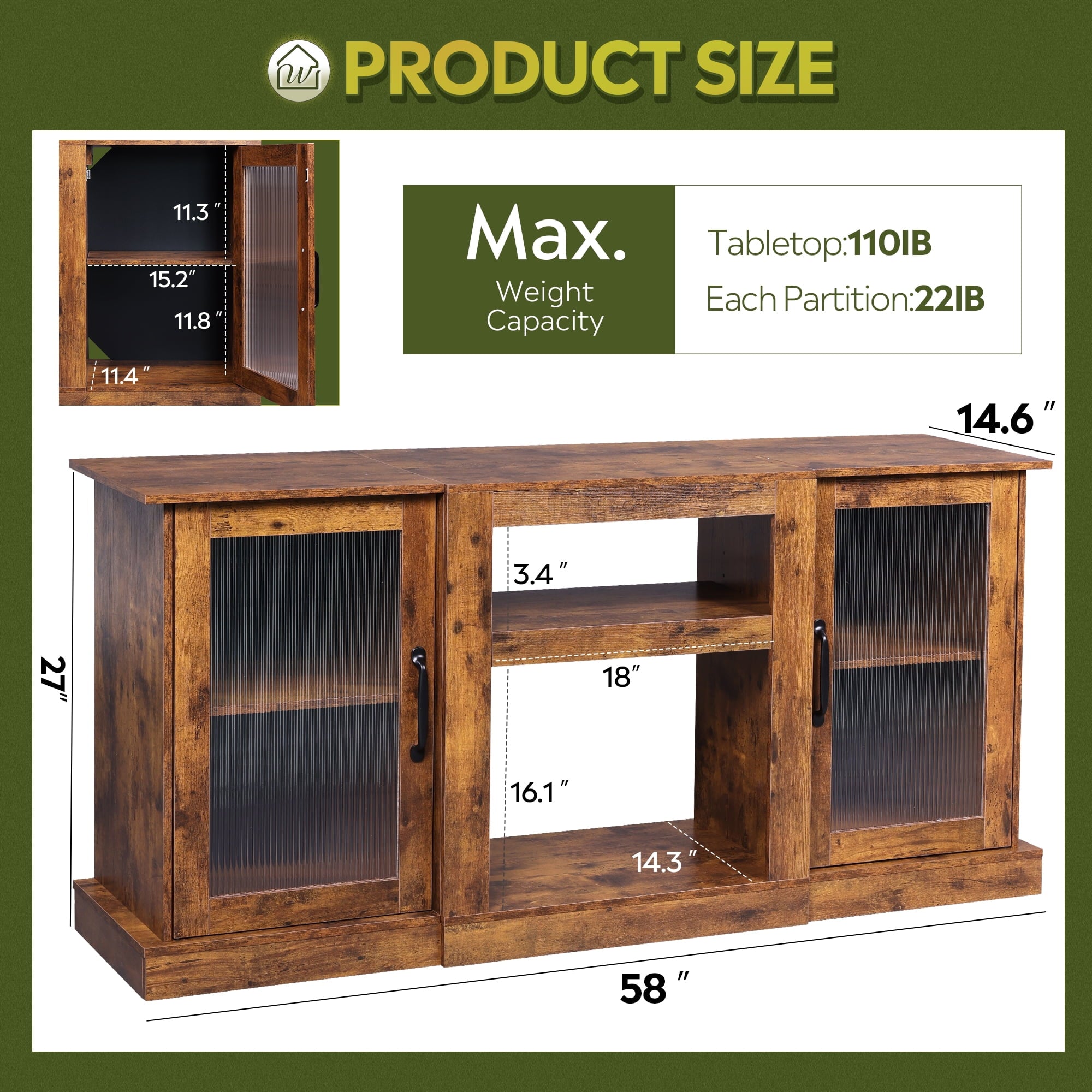 GALAXHERO TV Stand for 65 inch TV Media Console Cabinet with Storage and Open Shelves Entertainment Center for Living Room, Bedroom