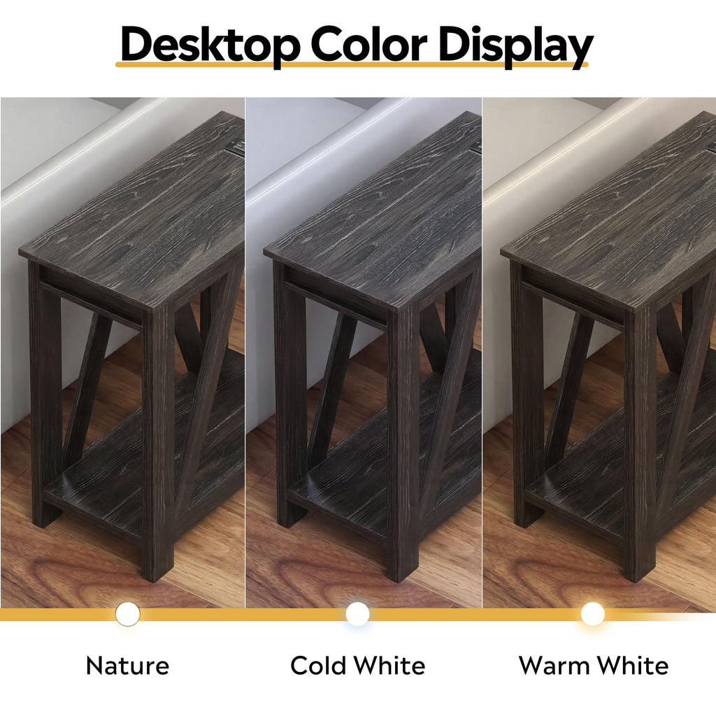 GALAXHERO End Table with Charging Station Slim Side Table with 2 USB Ports and 2 Power Outlets, 2-Tier Nightstand for Small Spaces, Farmhouse End Table for Living Room,Bedroom