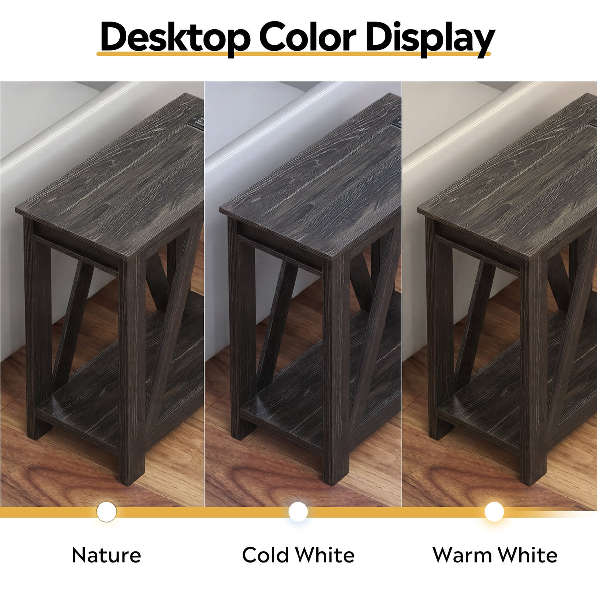 GALAXHERO End Table with Charging Station Slim Side Table with 2 USB Ports and 2 Power Outlets, 2-Tier Nightstand for Small Spaces, Farmhouse End Table for Living Room,Bedroom