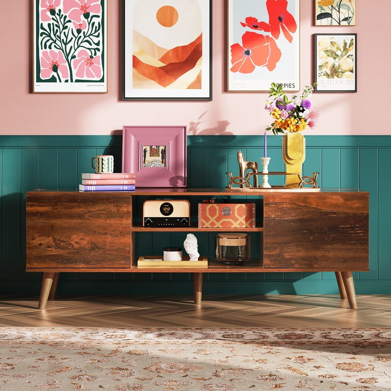GALAXHERO TV Stand for 55 60 inch TV Rustic Entertainment Center with Storage Cabinets TV Console for Living Room, Long TV Cabinet