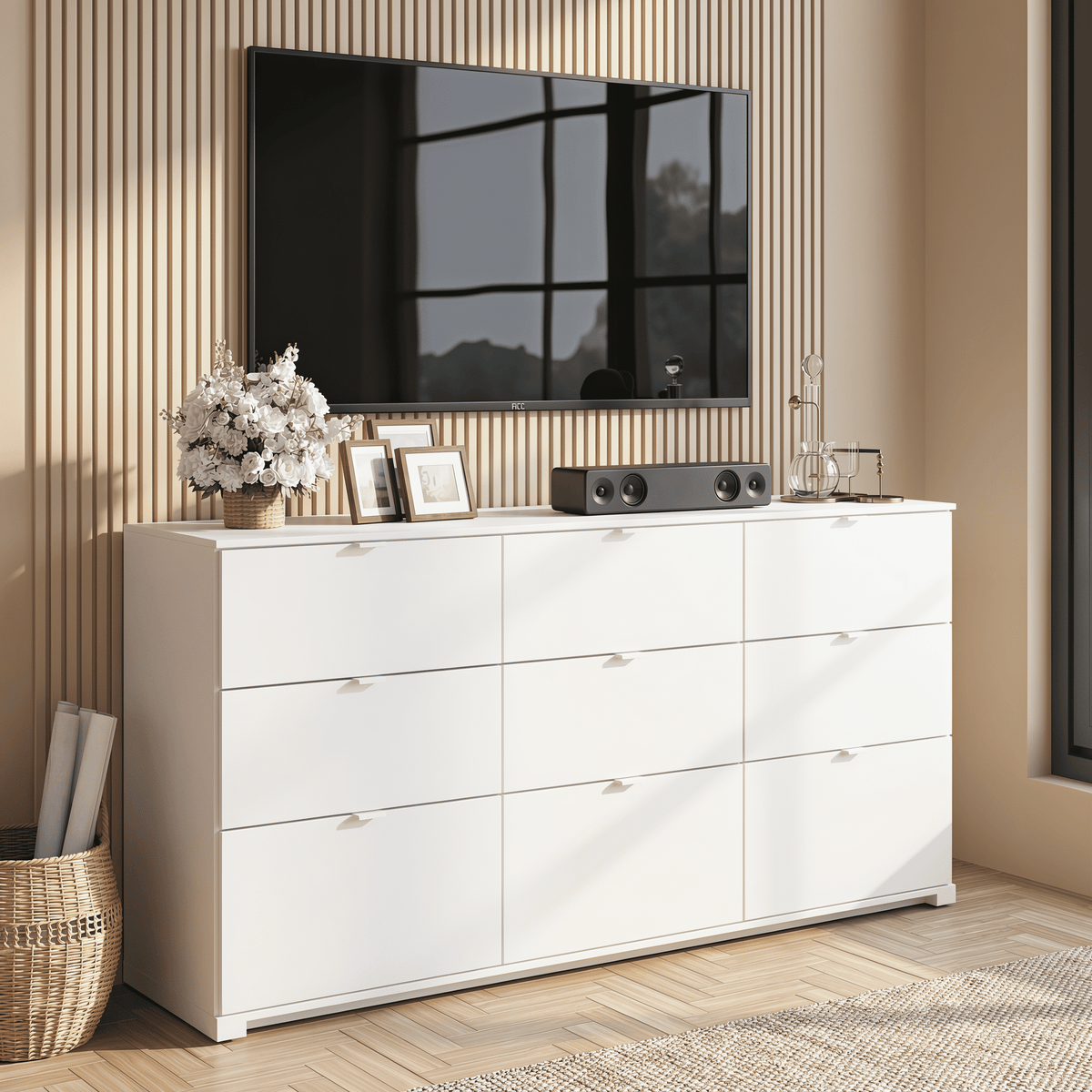 GALAXHERO 9-Drawers Dresser for Bedroom, 63" Wide Modern Dresser for Bedroom, Large Chest of Drawers with Sturdy Metal Handle, Wood Dresser for Living Room, Hallway
