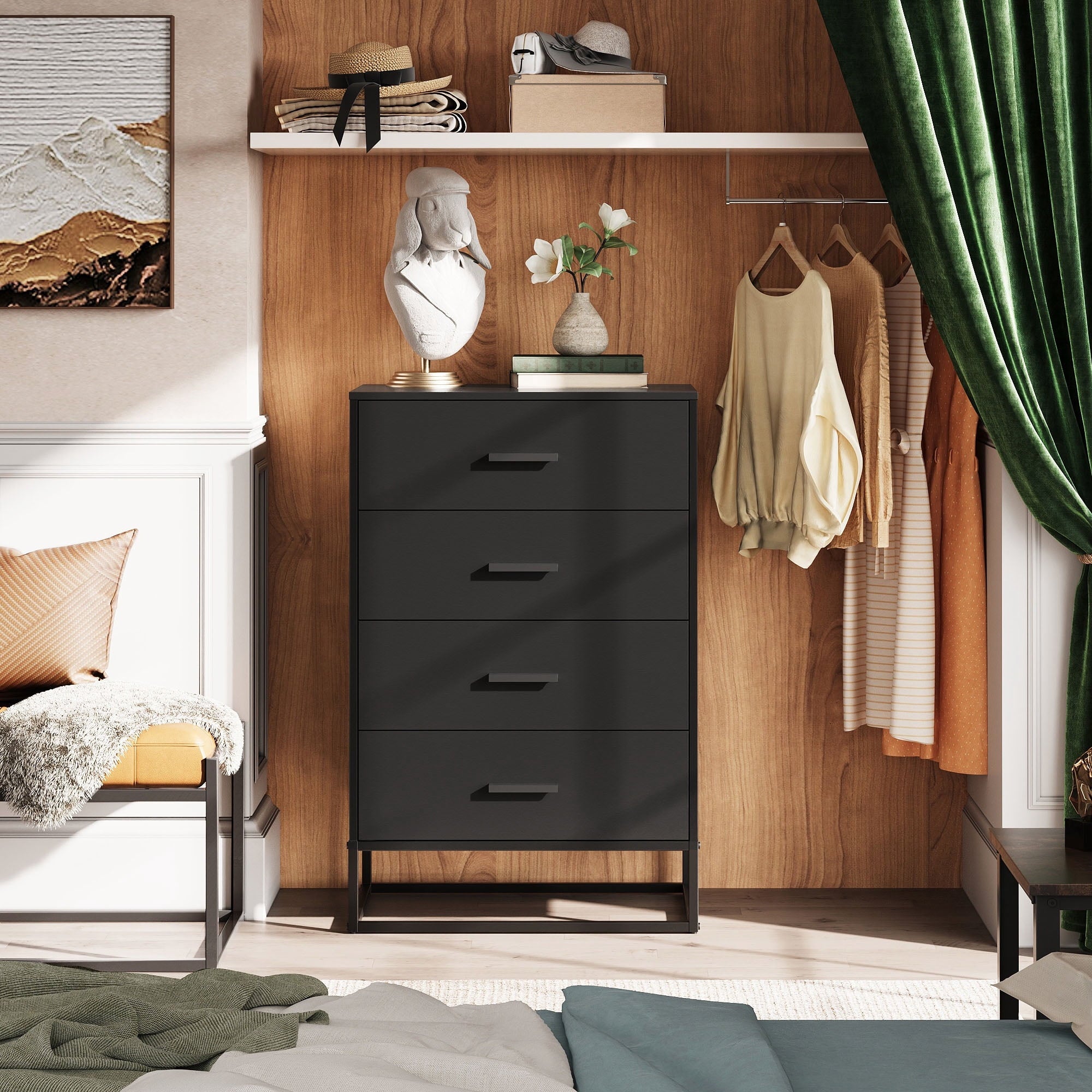 GALAXHERO 4 Drawer Dressers for Bedroom, Wooden Chest of Drawers for Closet, Living Room, Hallway