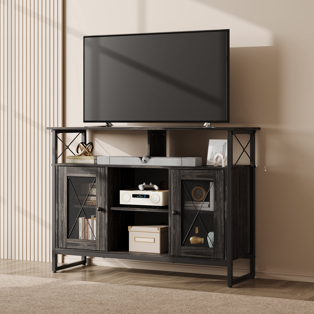 GALAXHERO TV Stand for 43 Inch TV Small Entertainment Center with Storage Cabinet & Adjustable Shelves Farmhouse Industrial TV Table for Living Room and Bedroom, 32" TV Console, Rustic Brown