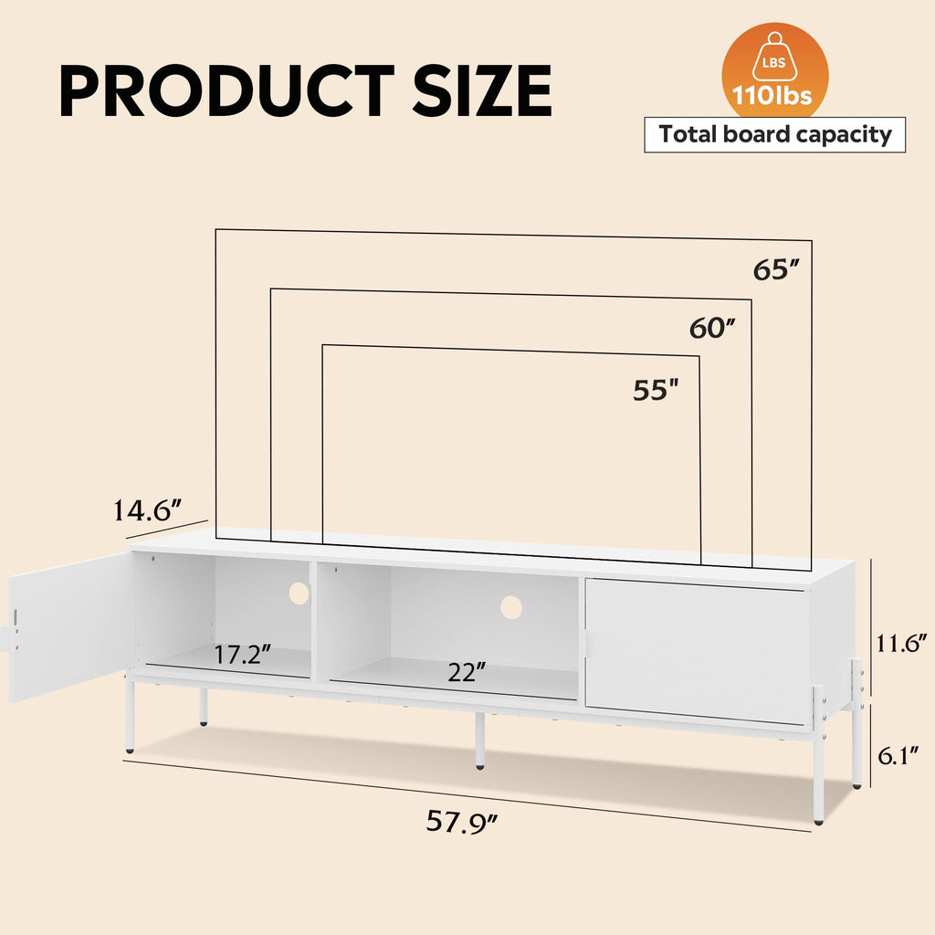 GALAXHERO TV Stand Modern Entertainment Center with Storage Cabinets and Metal Legs for Bedroom and Living Room, TV Console, 65 Inch