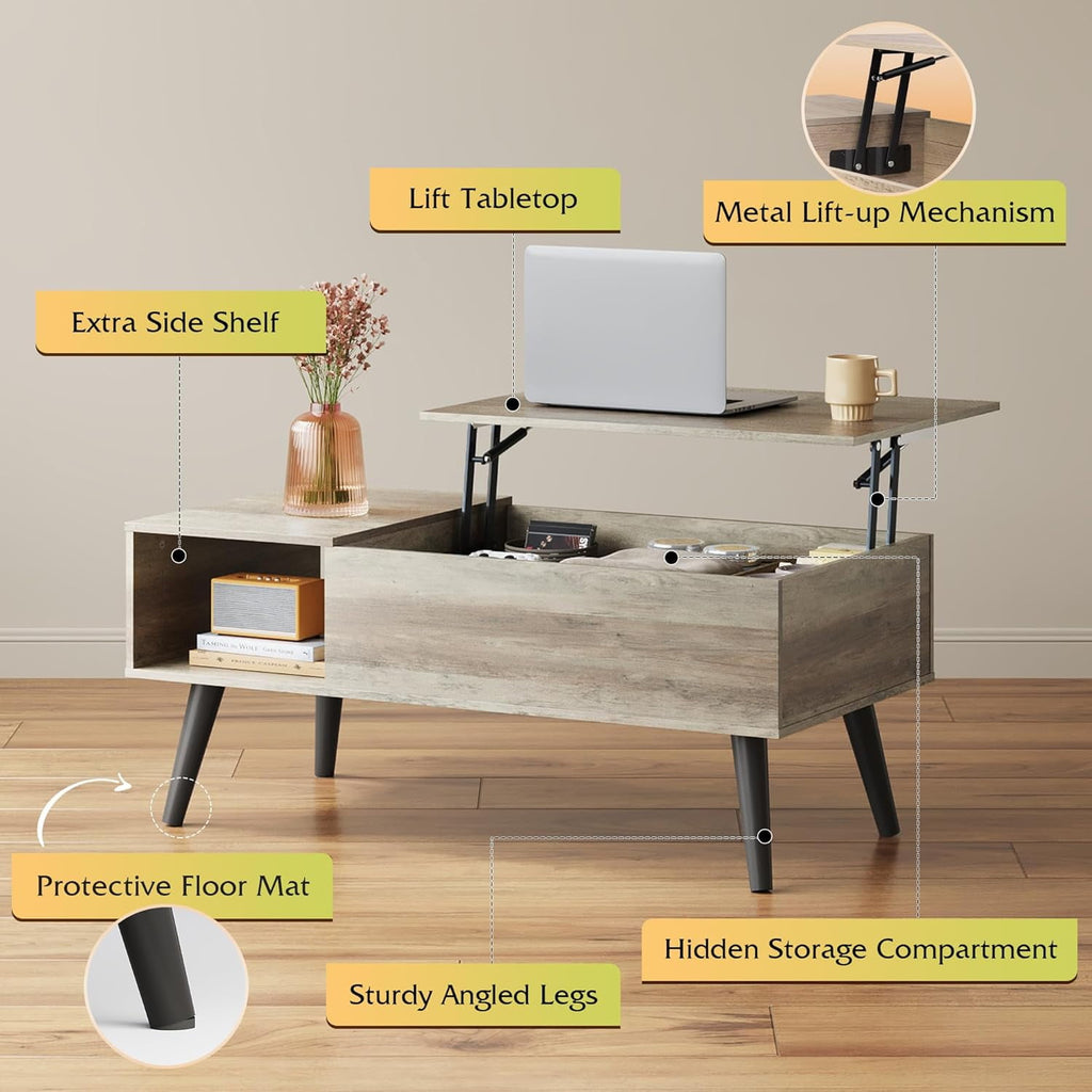 GALAXHERO Lift Top Coffee Table with Storage Small Living Room Table with Storage Shelf & Hidden Compartment