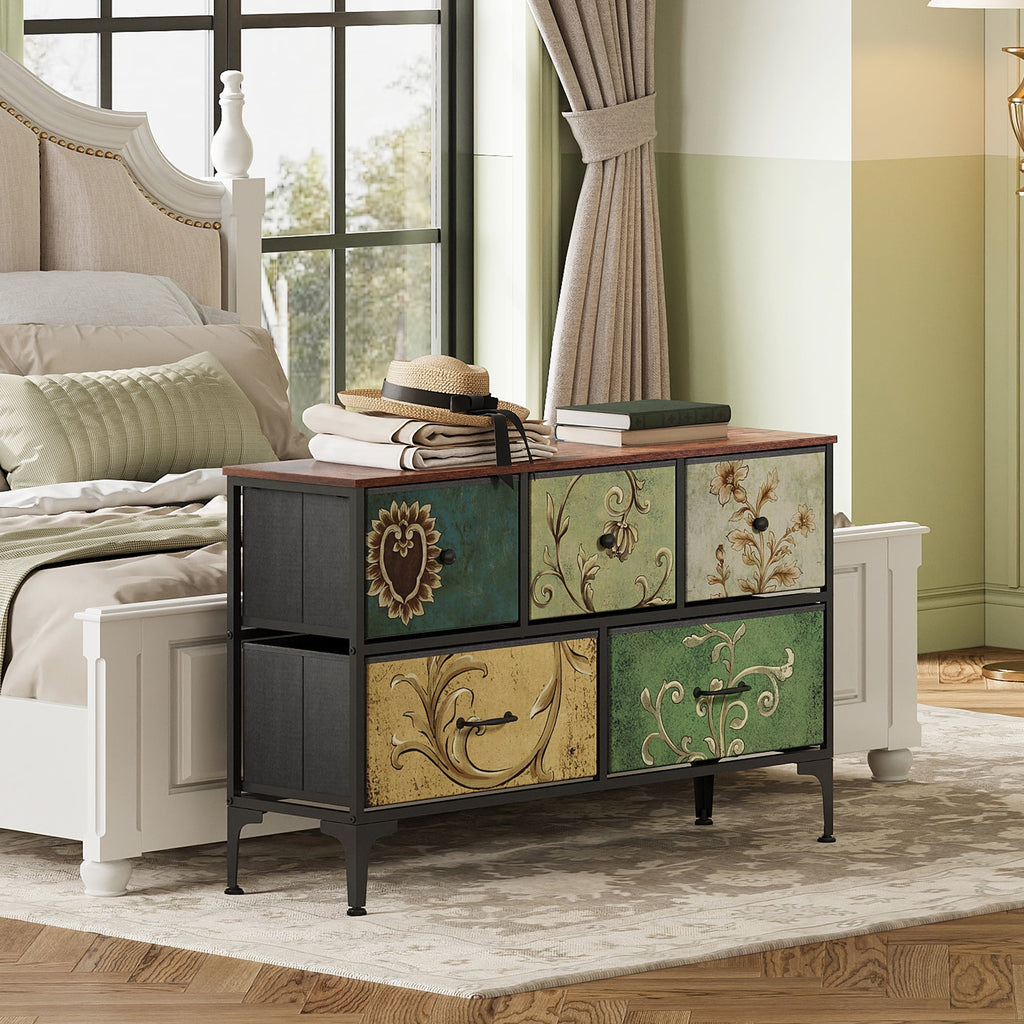 GALAXHERO 5-Drawer Wide Fabric Dresser Storage Organizer Unit, Chest of Drawers with Fabric Bins for Bedroom, Closet, Living Room, Hallway