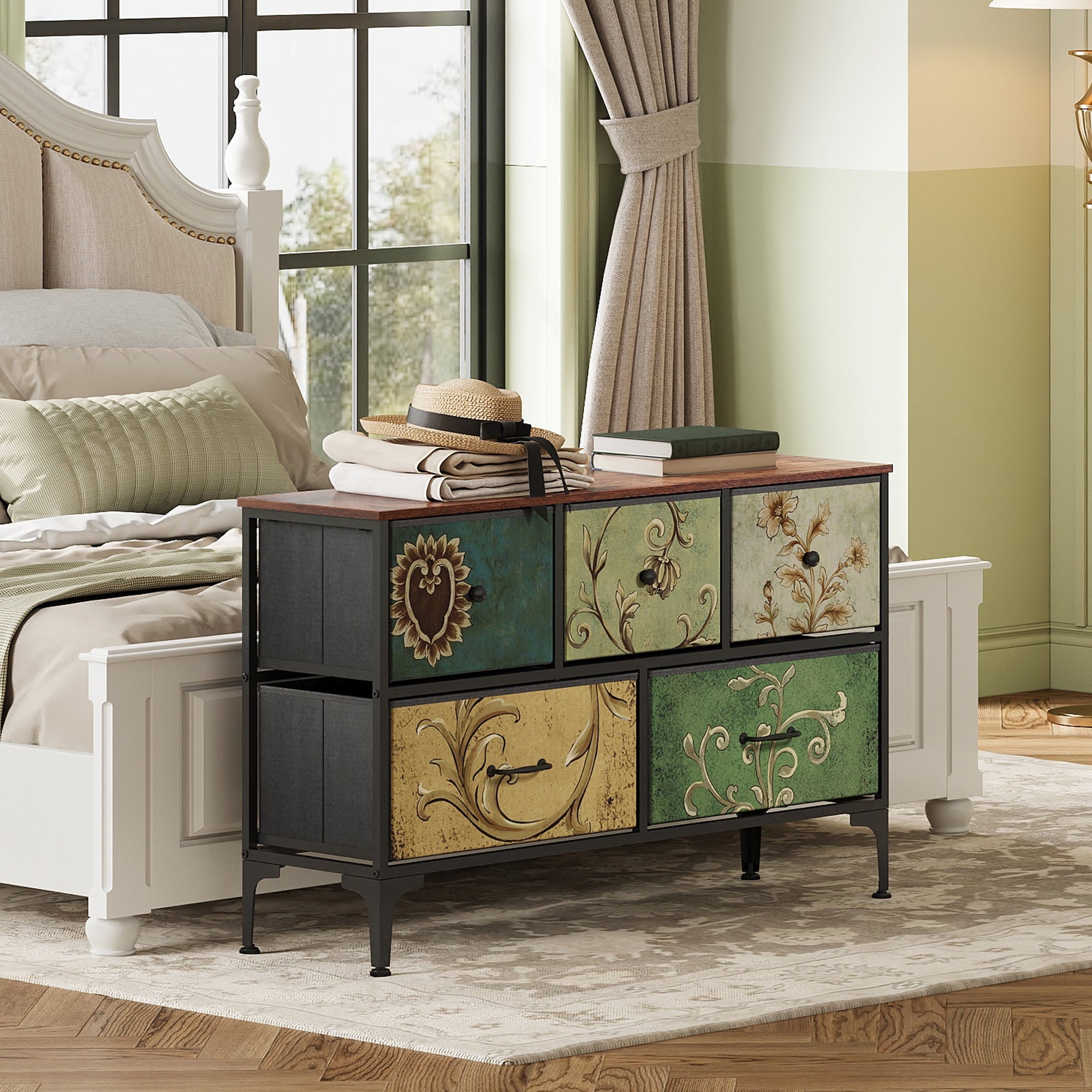 GALAXHERO 5-Drawer Wide Fabric Dresser Storage Organizer Unit, Chest of Drawers with Fabric Bins for Bedroom, Closet, Living Room, Hallway