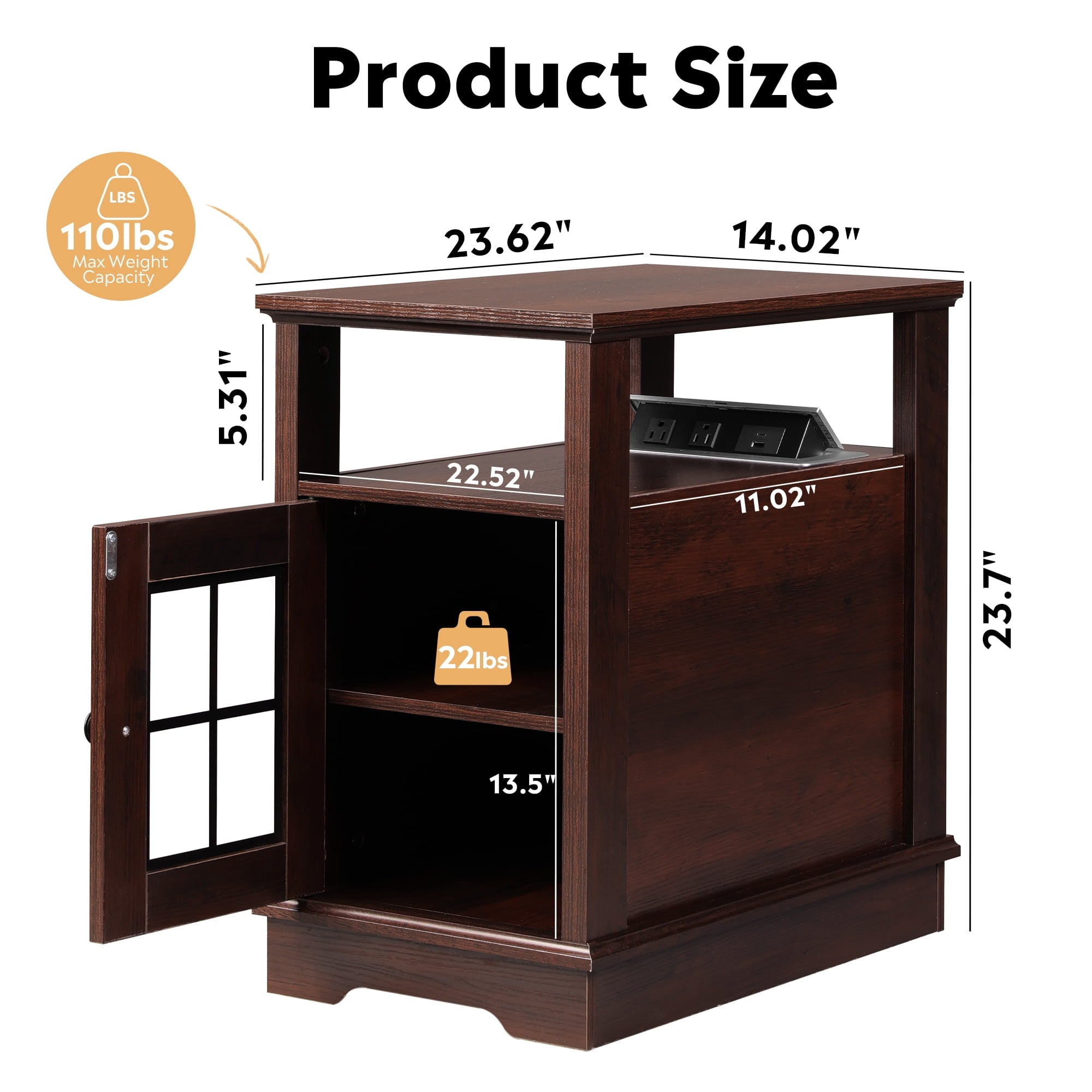 GALAXHERO Farmhouse End Table with Charging Station Narrow Side Table for Living Room Night Stand with Storage, Nightstand with USB Ports and Outlets for Bedroom