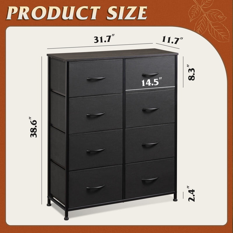 GALAXHERO 8 Drawer Fabric Dresser for Bedroom, Storage Bins Chest of Drawer for Closet, Living Room, Hallway