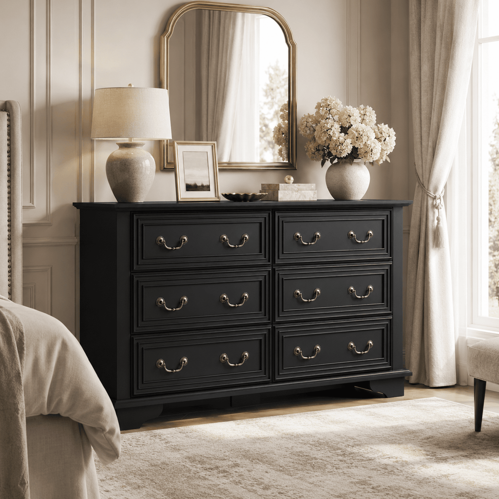 GALAXHERO Farmhouse Wood Dresser for Bedroom, Dresser with 6 Drawers, Chest of Drawers with Roman Metal Handle, TV Stand for 60 inch TV for Living Room, Hallway