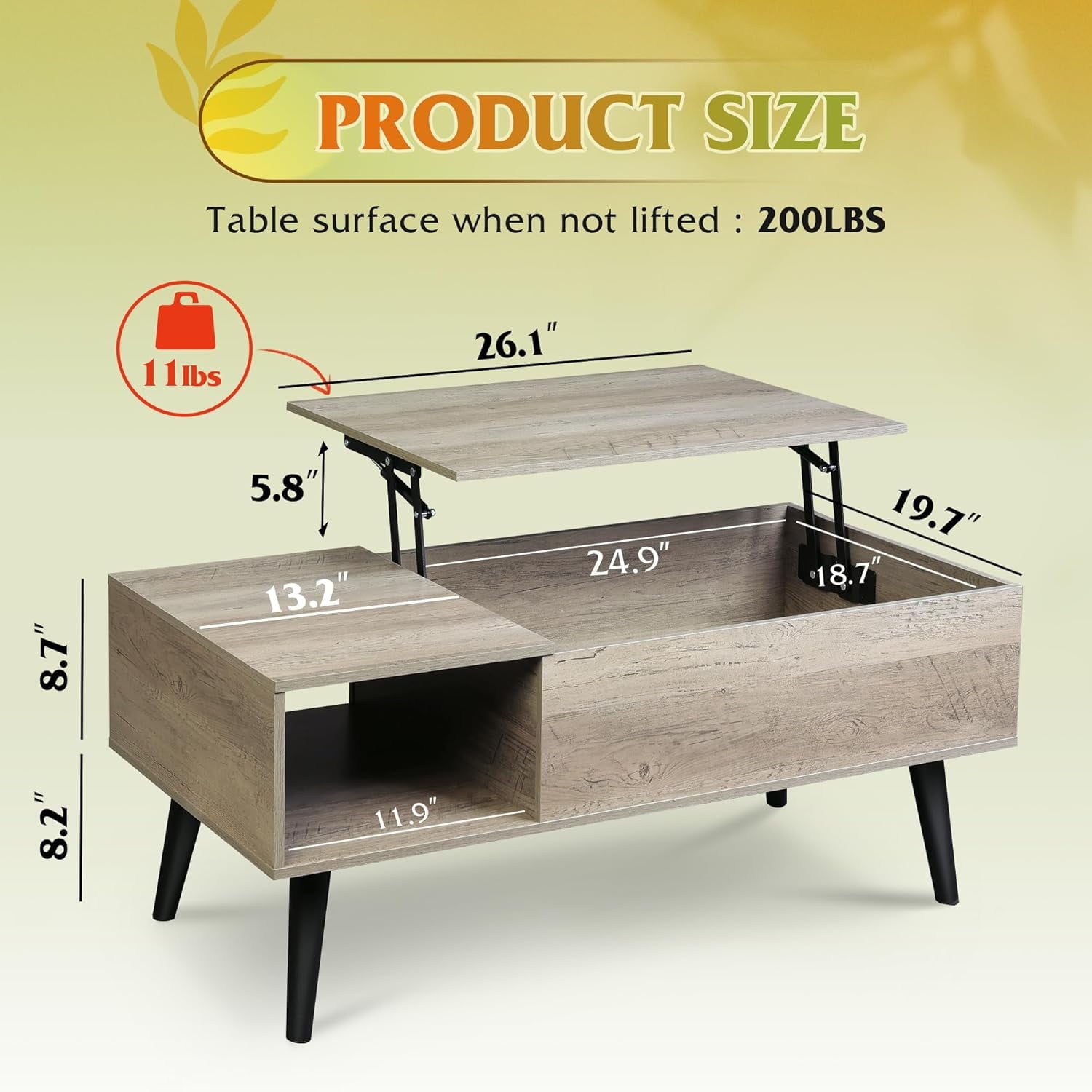 GALAXHERO Lift Top Coffee Table with Storage Small Living Room Table with Storage Shelf & Hidden Compartment