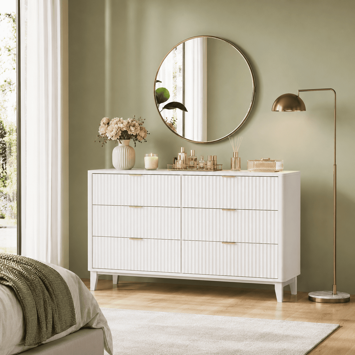 GALAXHERO 6 Drawer Dresser for Bedroom, Wide Chest of Drawers, Fluted Wood Dresser, TV Stand for 55 inch TV, Storage Cabinet for Living Room, Hallway