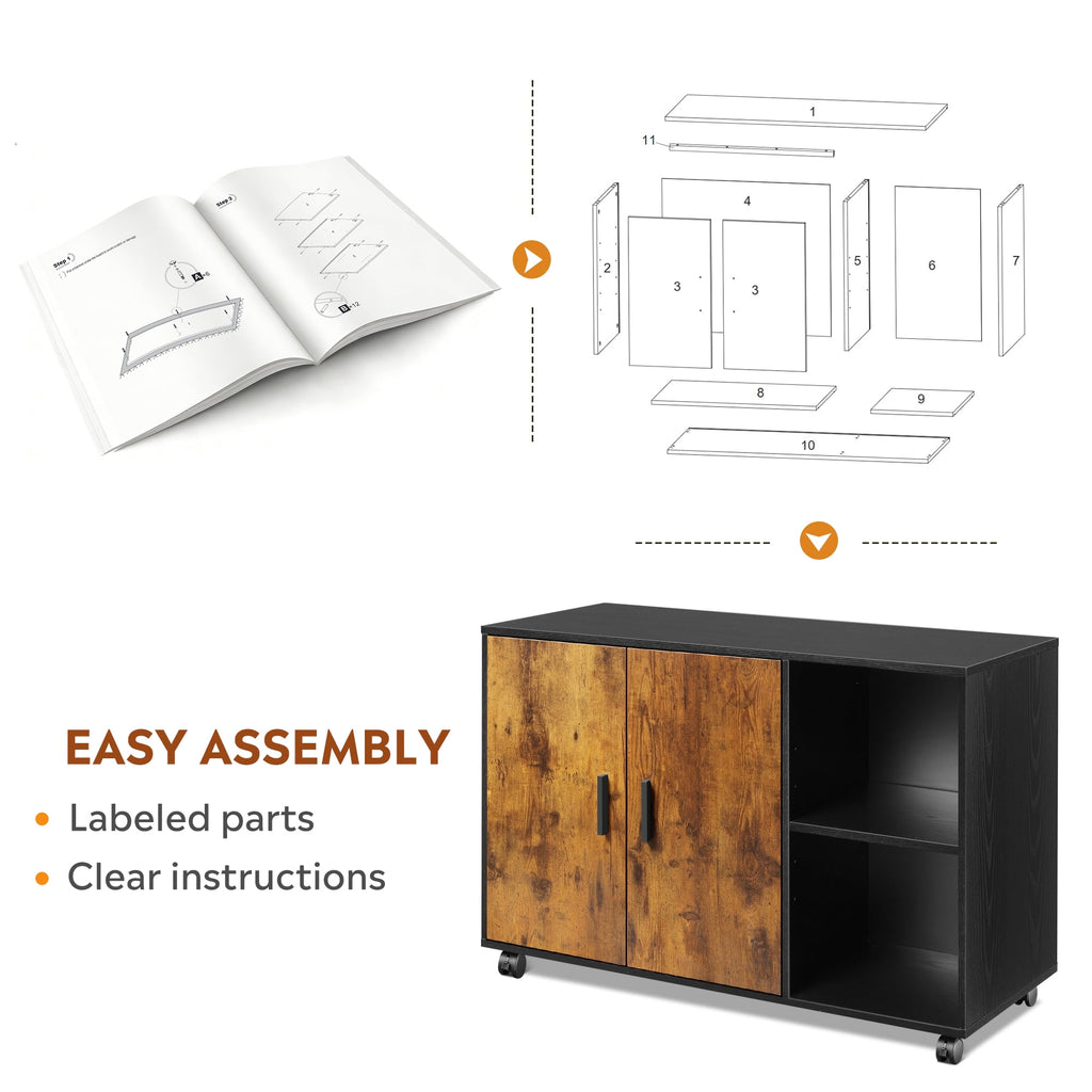 GALAXHERO Wood Storage Cabinets with Doors and Shelves, Lateral File Cabinet & Printer Stand with Storage for Home Office