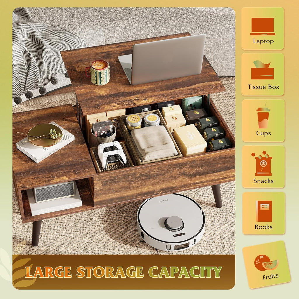 GALAXHERO Lift Top Coffee Table with Storage Small Living Room Table with Storage Shelf & Hidden Compartment